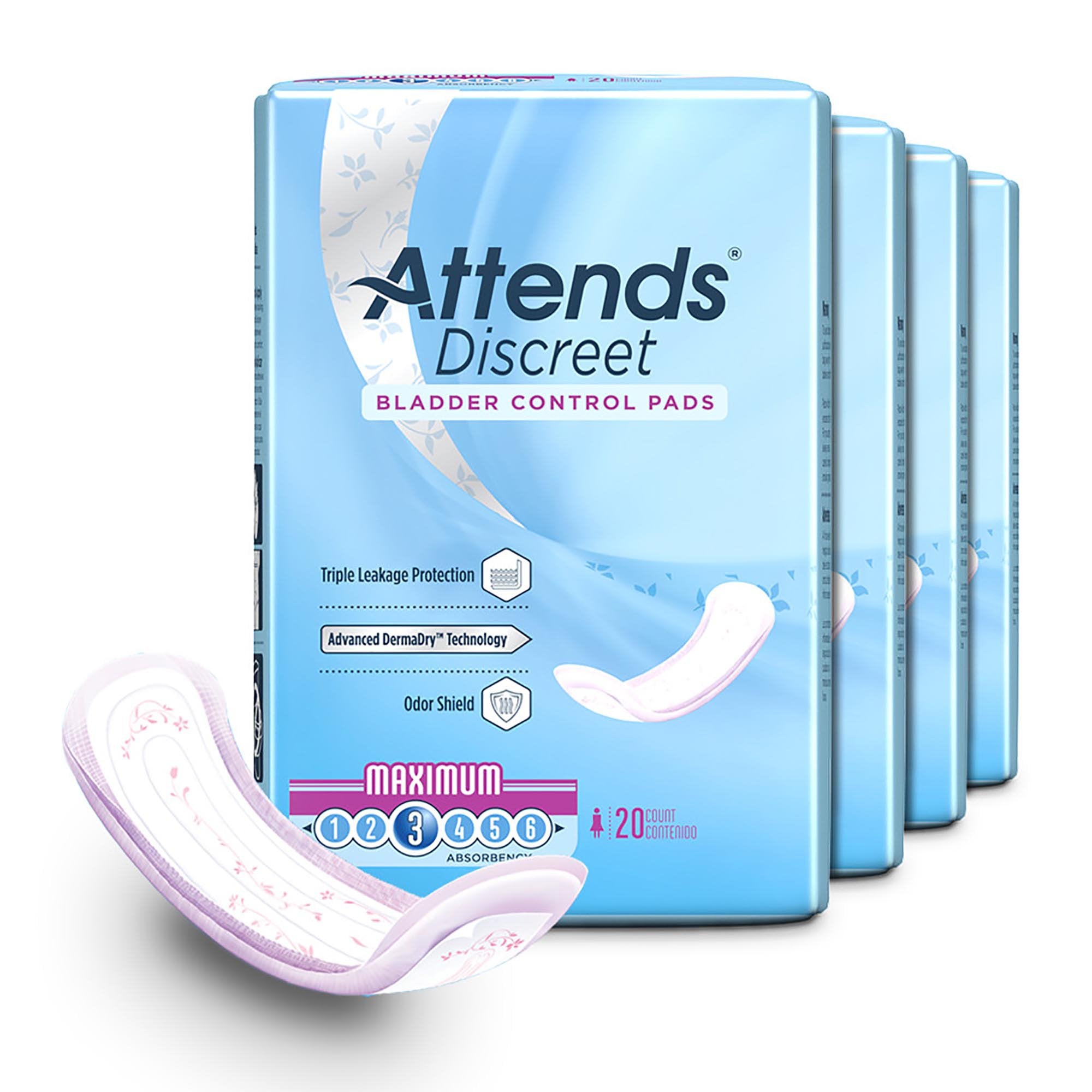 Bladder Control Pad Attends® Discreet Maximum 13 Inch Length Heavy Absorbency Polymer Core One Size Fits Most