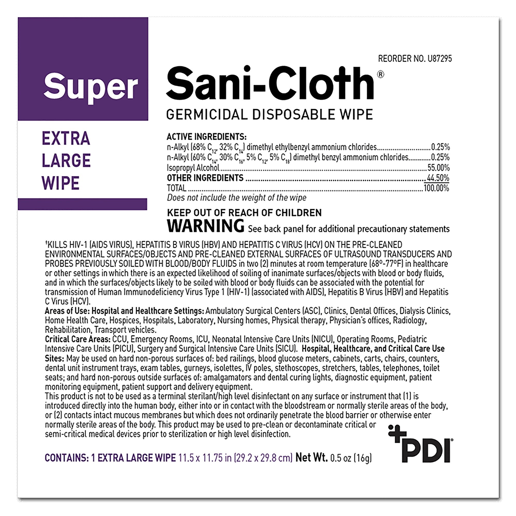 Super Sani-Cloth® Surface Disinfectant Cleaner Premoistened Germicidal Manual Pull Wipe 50 Count Individual Packet Alcohol Scent NonSterile