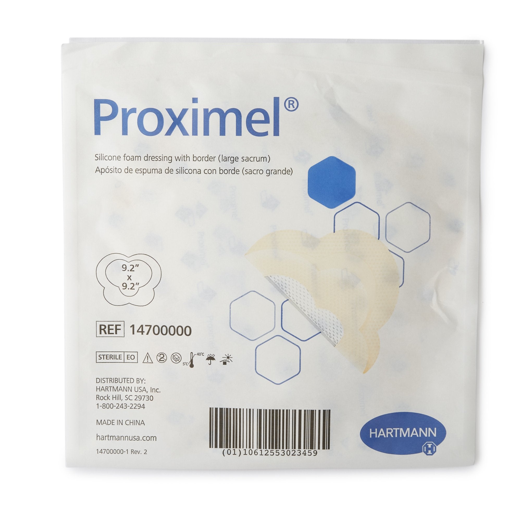 Foam Dressing Proximel® 9-1/5 X 9-1/5 Inch With Border Waterproof Film Backing Silicone Adhesive Sacral Sterile