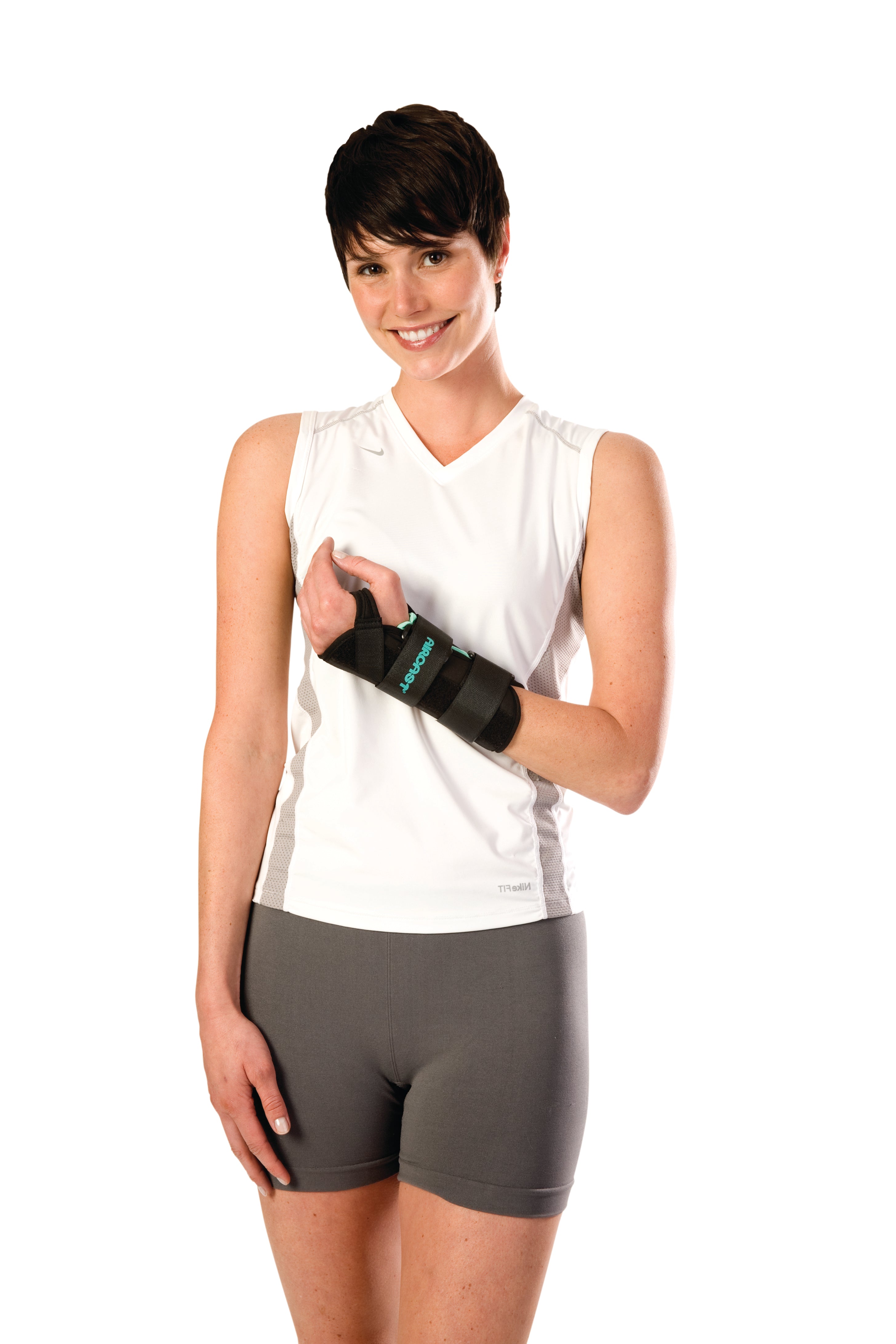 Wrist Brace with Thumb Spica AirCast® A2™ Aluminum / Foam / Nylon Left Hand Black Medium