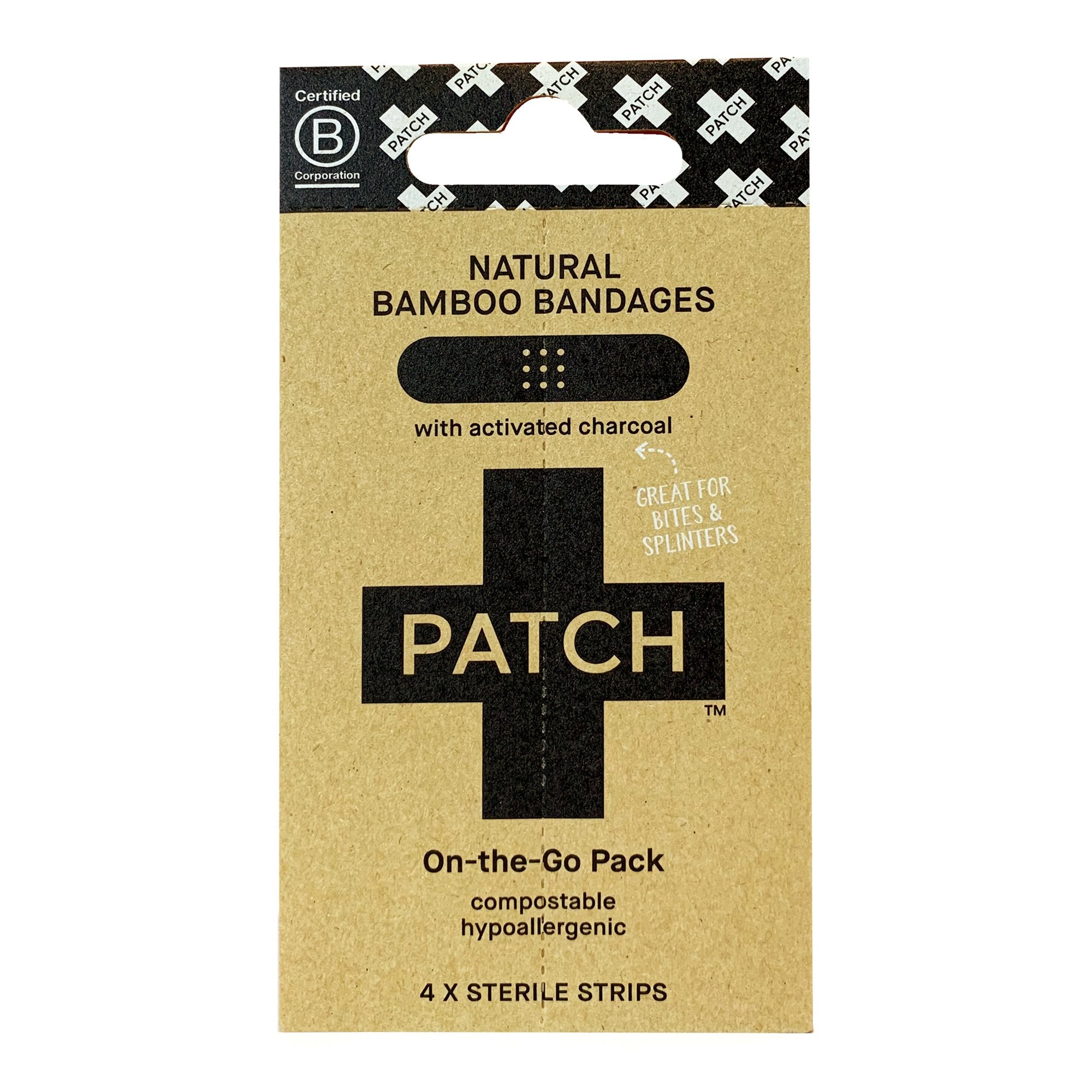 Adhesive Strip Patch™ On The Go Pack 3/4 X 3 Inch Bamboo / Activated Charcoal Rectangle Black Sterile