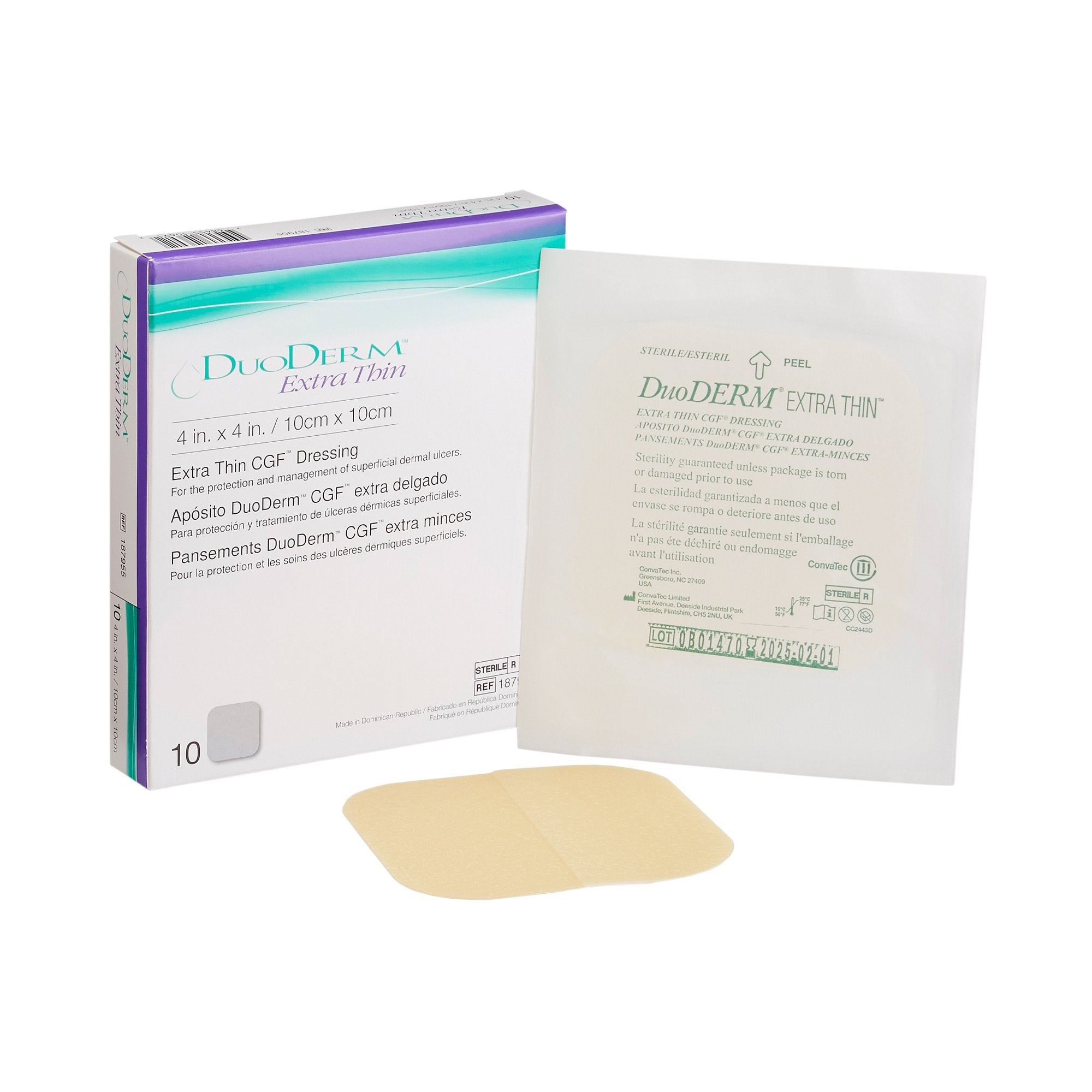 Thin Hydrocolloid Dressing DuoDERM® Extra Thin 4 X 4 Inch Square