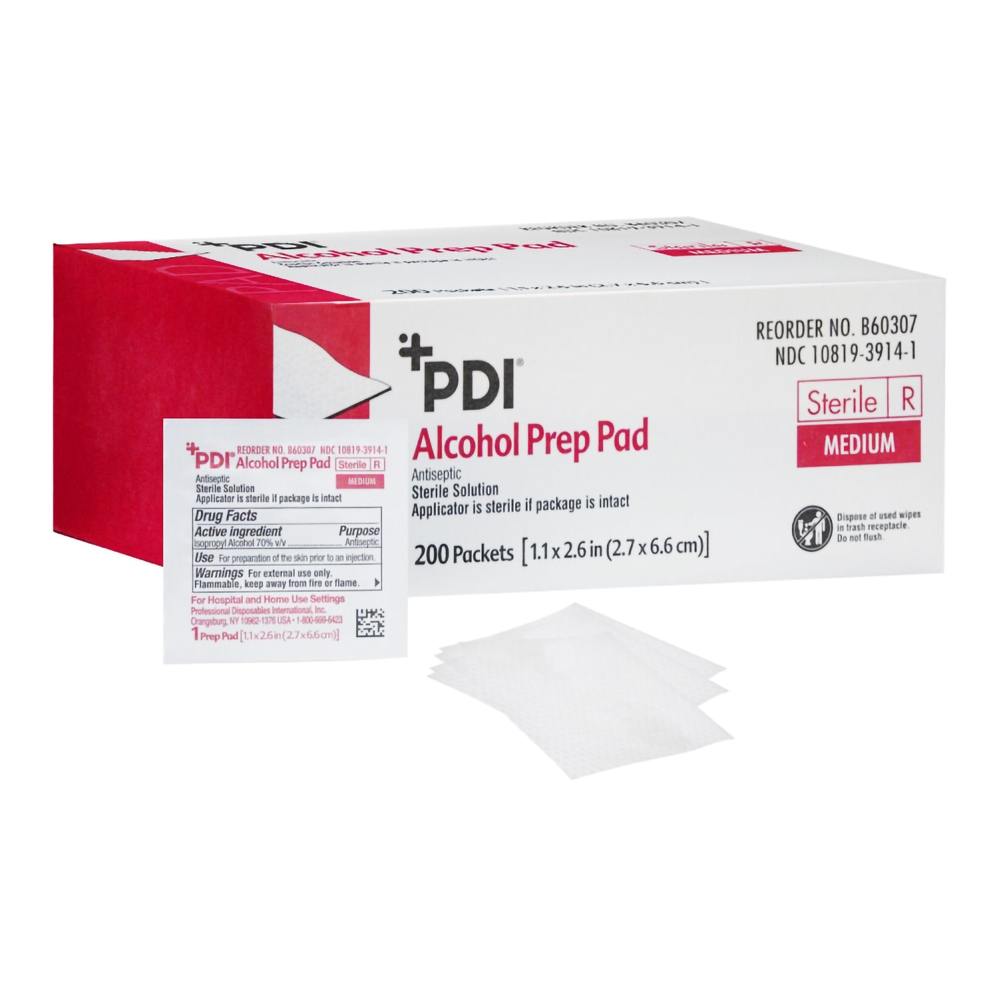 Alcohol Prep Pad PDI® 70% Strength Isopropyl Alcohol Individual Packet Medium Sterile