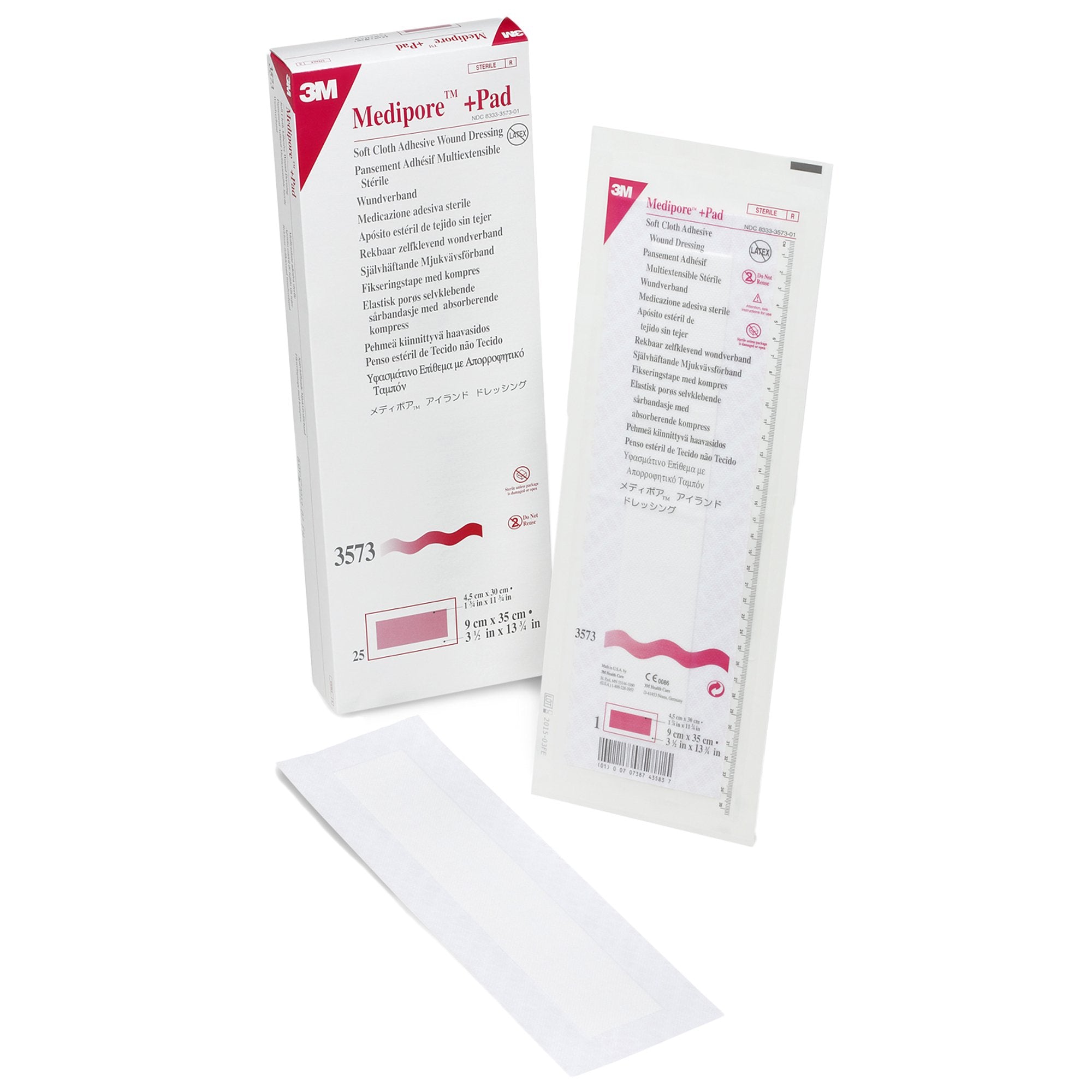 Adhesive Dressing 3M™ Medipore™ 3-1/2 X 13-3/4 Inch Soft Cloth Rectangle White Sterile