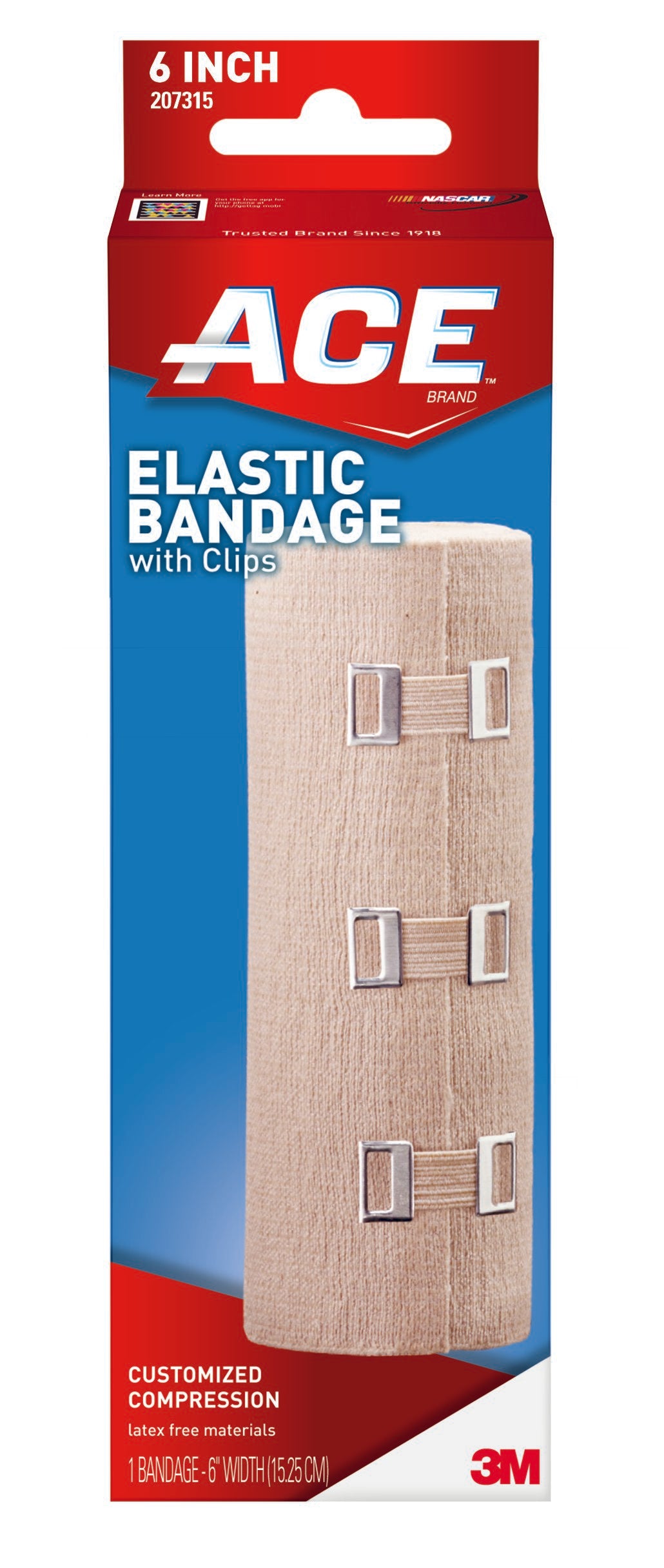 Elastic Bandage 3M™ ACE™ 6 Inch X 5-1/3 Foot Clip Detached Closure Tan NonSterile Standard Compression