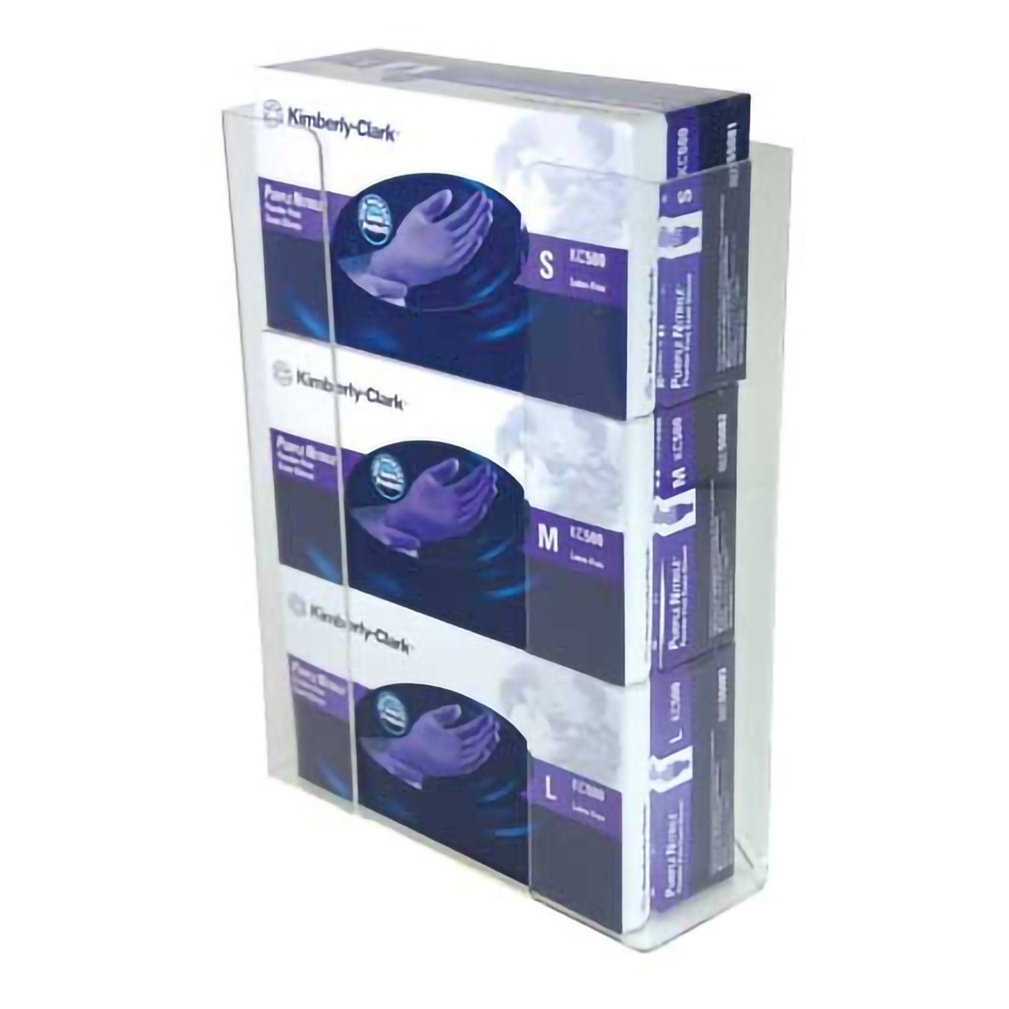 Glove Box Holder Wall Mount 3-Box Capacity Clear 3-1/2 X 11 X 14-1/2 Inch Acrylic