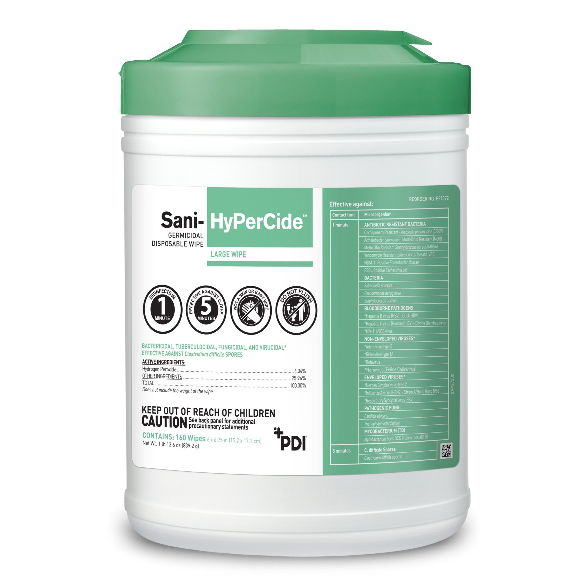 Sani-HyPerCide™ Surface Disinfectant Cleaner Premoistened Germicidal Manual Pull Wipe 160 Count Canister Vinegar Scent NonSterile