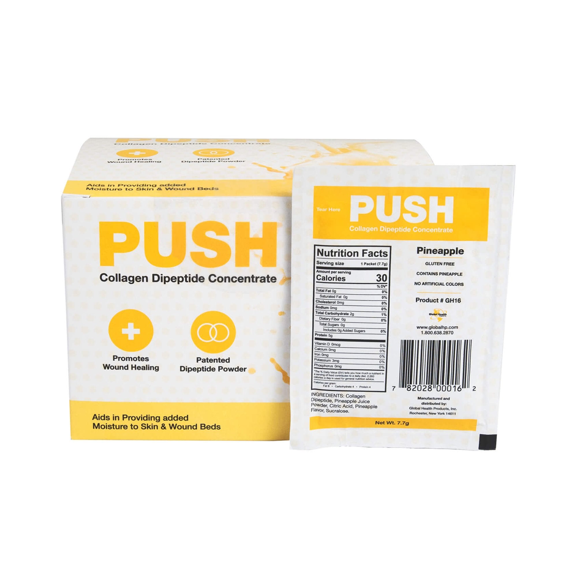 Oral Supplement PUSH Collagen Dipeptide Concentrate Pineapple Flavor Powder 7.7 Gram Individual Packet