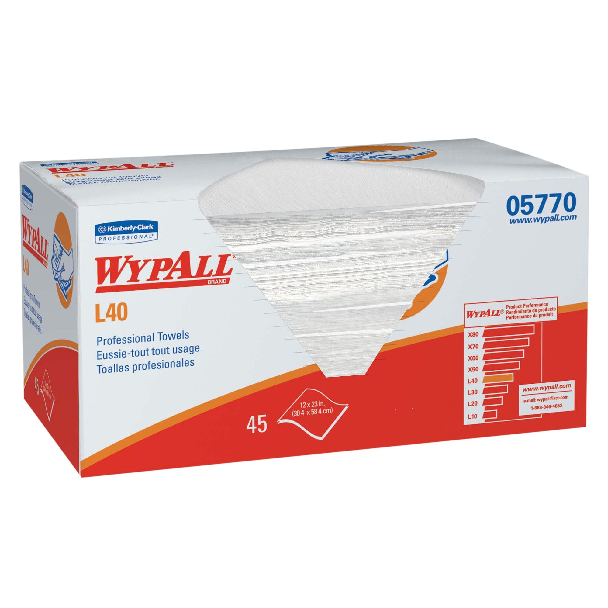 Hygienic Towel WypAll® L40 Light Duty White NonSterile Double Re-Creped 12 X 23 Inch Disposable