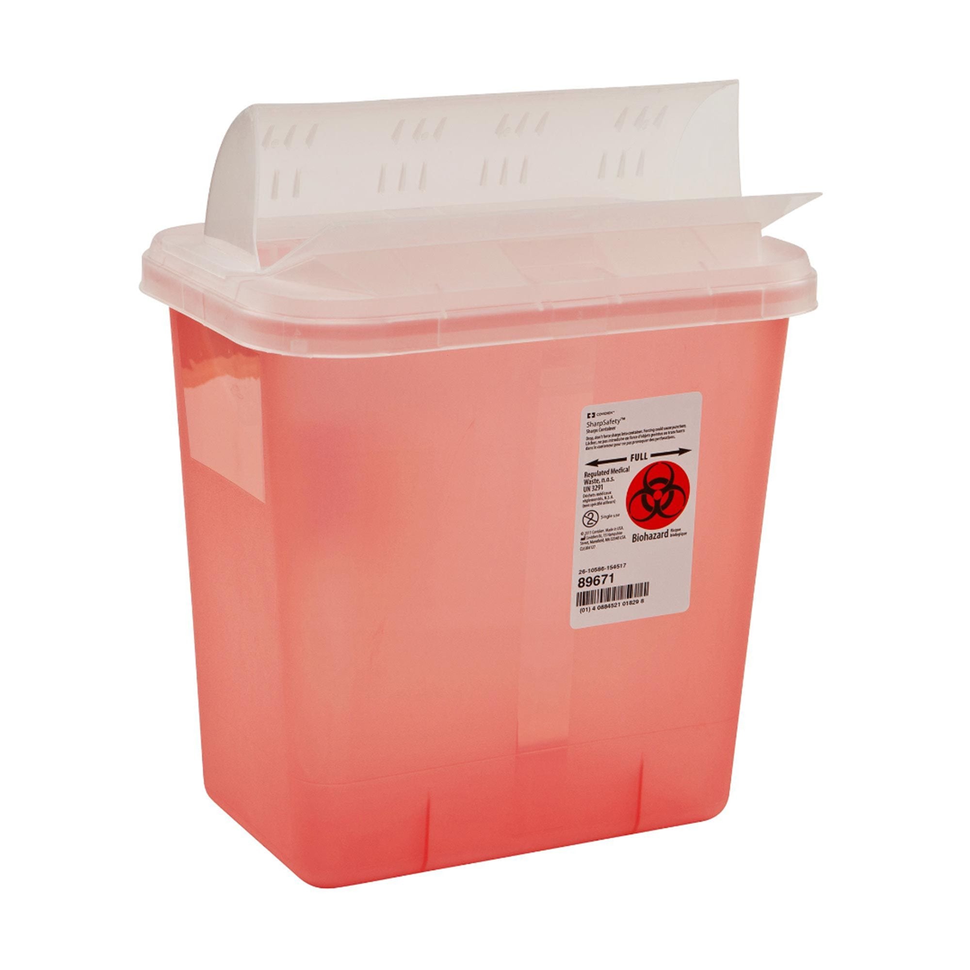 Sharps Container SharpSafety™ Translucent Red Base 12-3/4 H X 7-1/4 D X 10-1/2 W Inch Horizontal Entry 2 Gallon