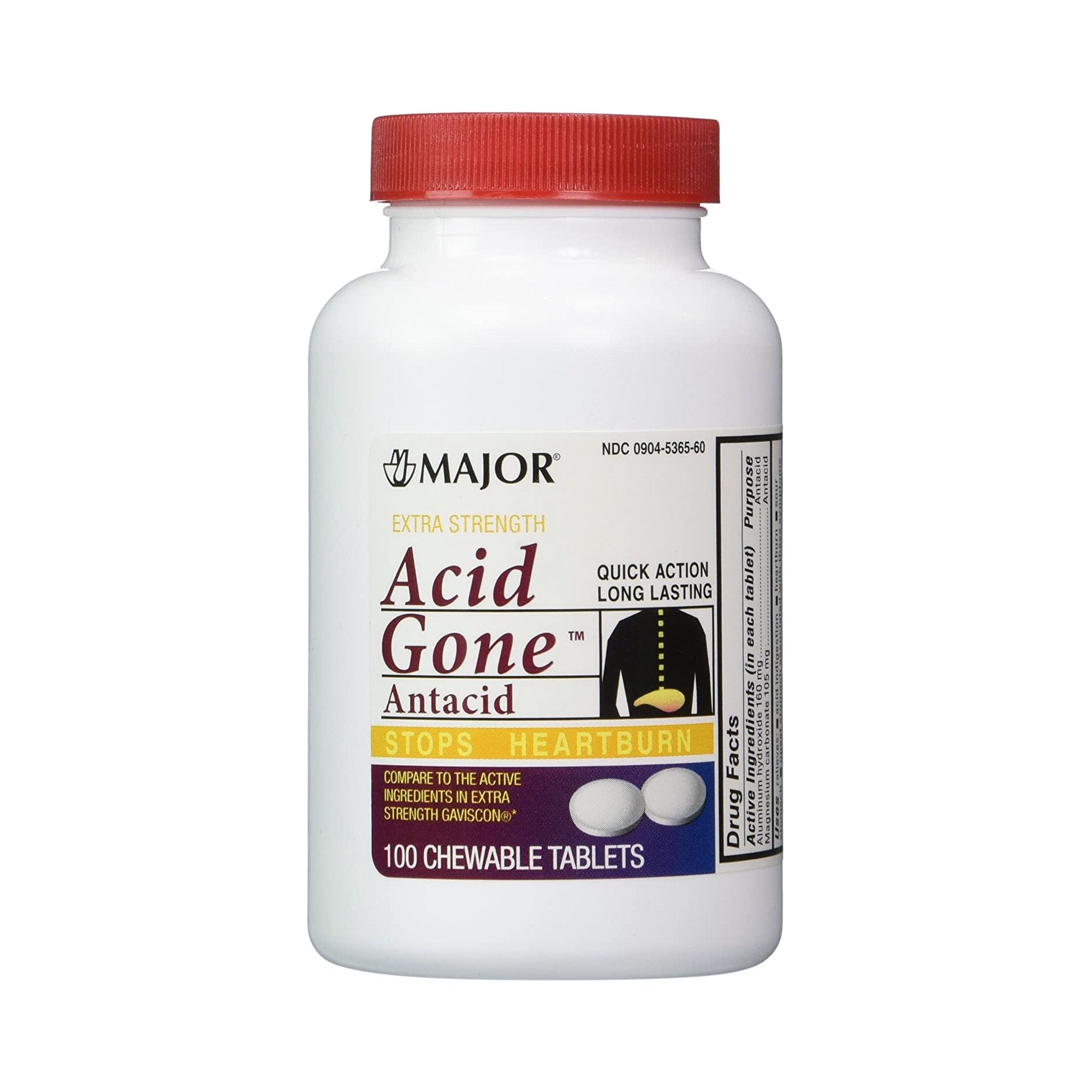 Antacid Acid Gone 160 mg - 105 mg Strength Chewable Tablet 100 per Bottle