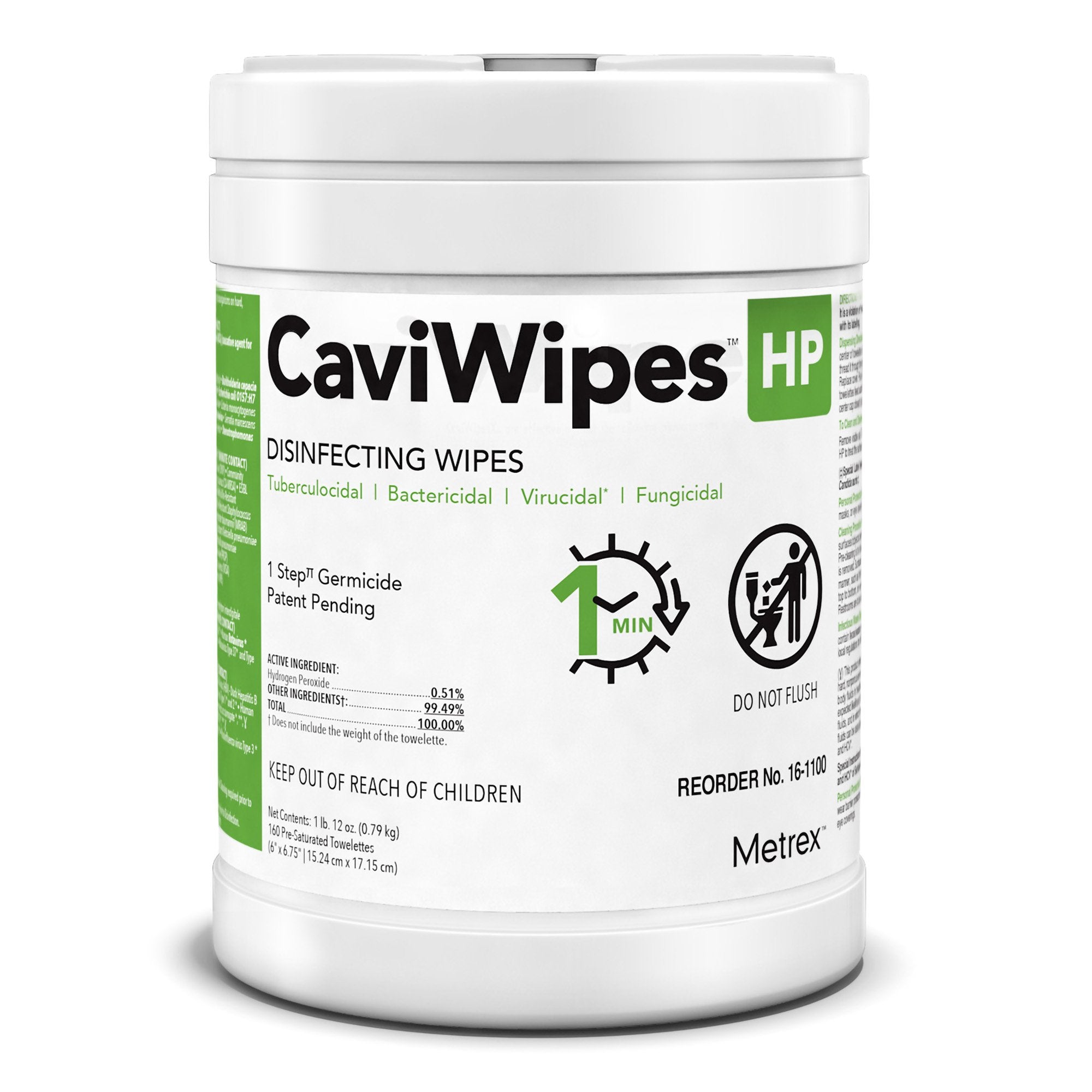 CaviWipes™ HP Surface Disinfectant Cleaner Peroxide Based Manual Pull Wipe 160 Count Canister Scented NonSterile