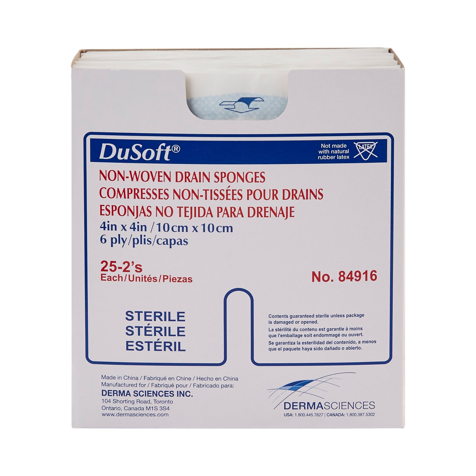 Drain Sponge DuSoft® 4 X 4 Inch Sterile 6-Ply