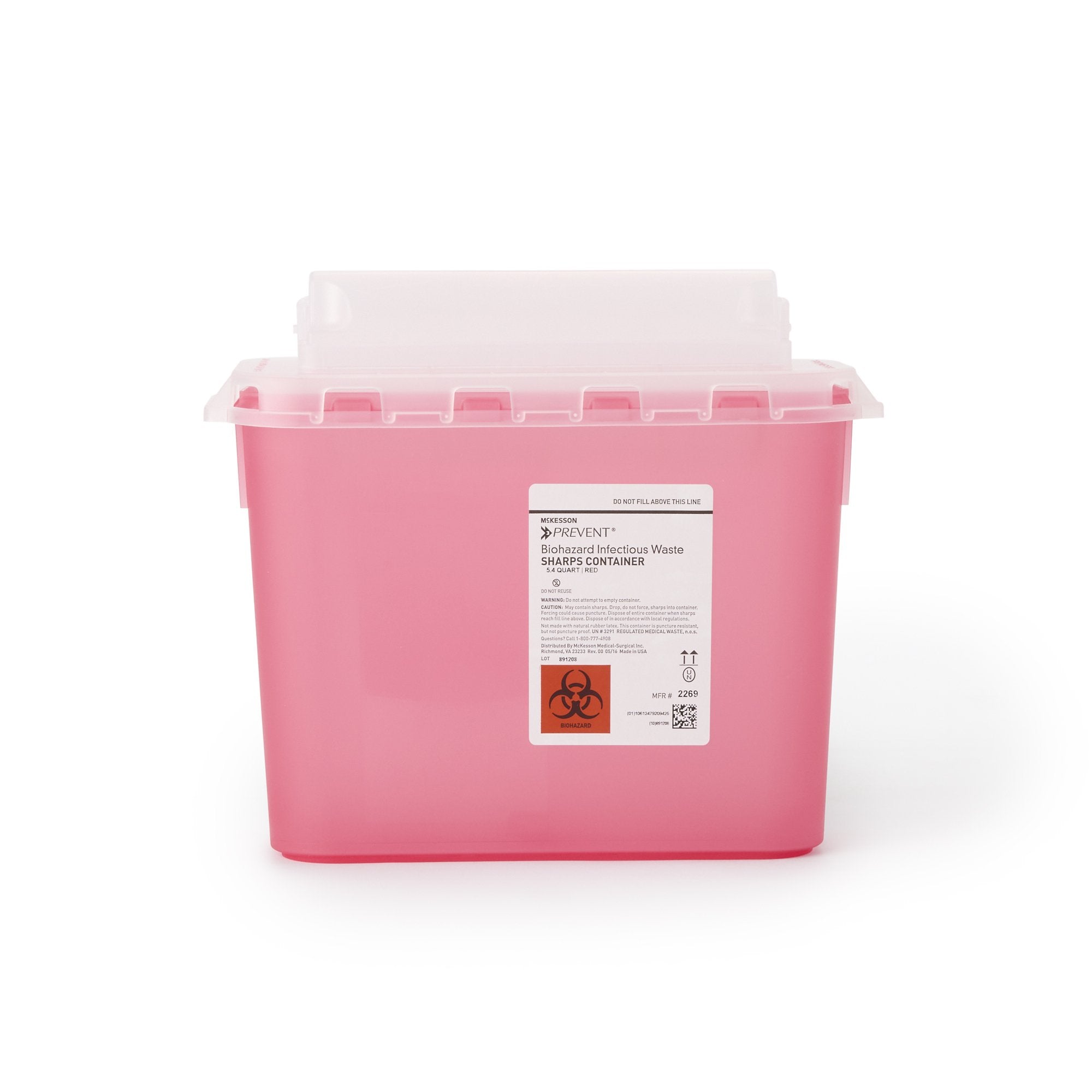 Sharps Container McKesson Prevent® Red Base 11 H X 12 W X 4-3/4 D Inch Horizontal Entry 1.35 Gallon