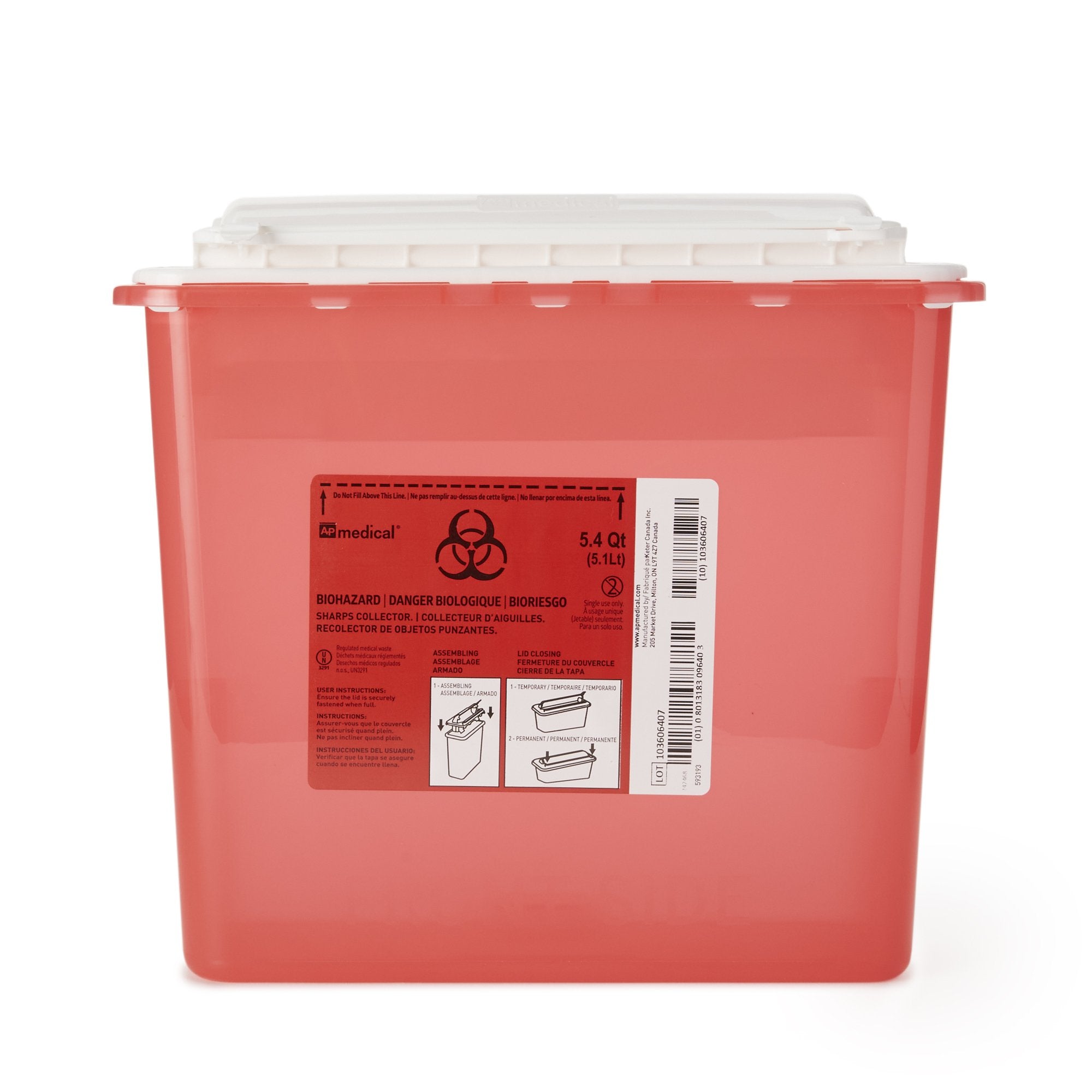 Sharps Container AP Line Red Base 12 L X 4-1/2 W X 10-4/5 H Inch Horizontal Entry 1.35 Gallon