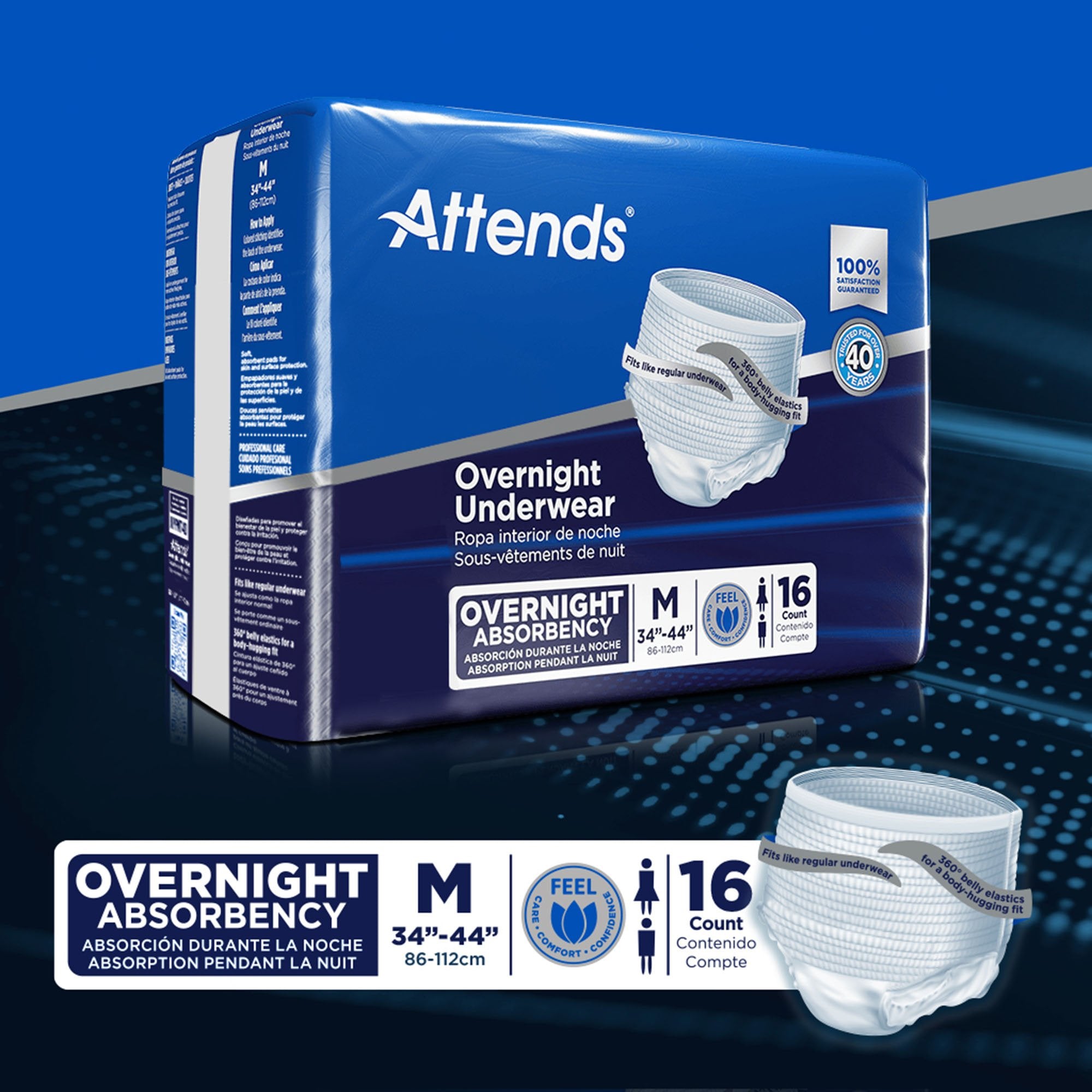 Unisex Adult Absorbent Underwear Attends® Overnight Pull On with Tear Away Seams Medium Disposable Heavy Absorbency