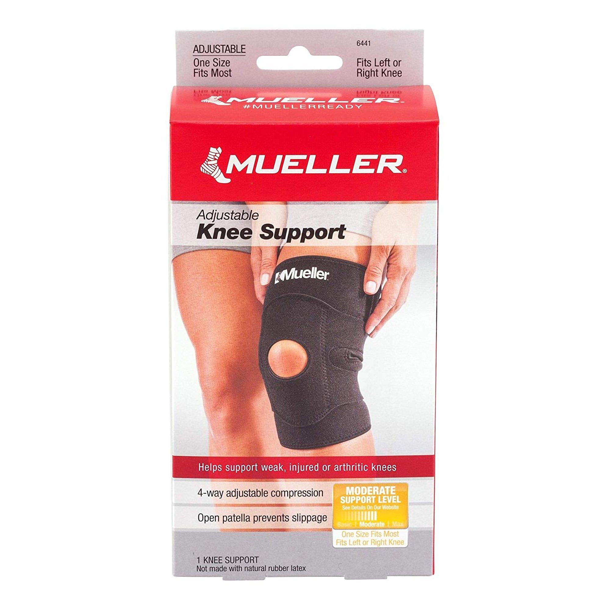 Knee Support Mueller® Sport Care® One Size Fits Most Hook and Loop Strap Closure 12 to 21 Inch Above Knee Circumference Left or Right Knee