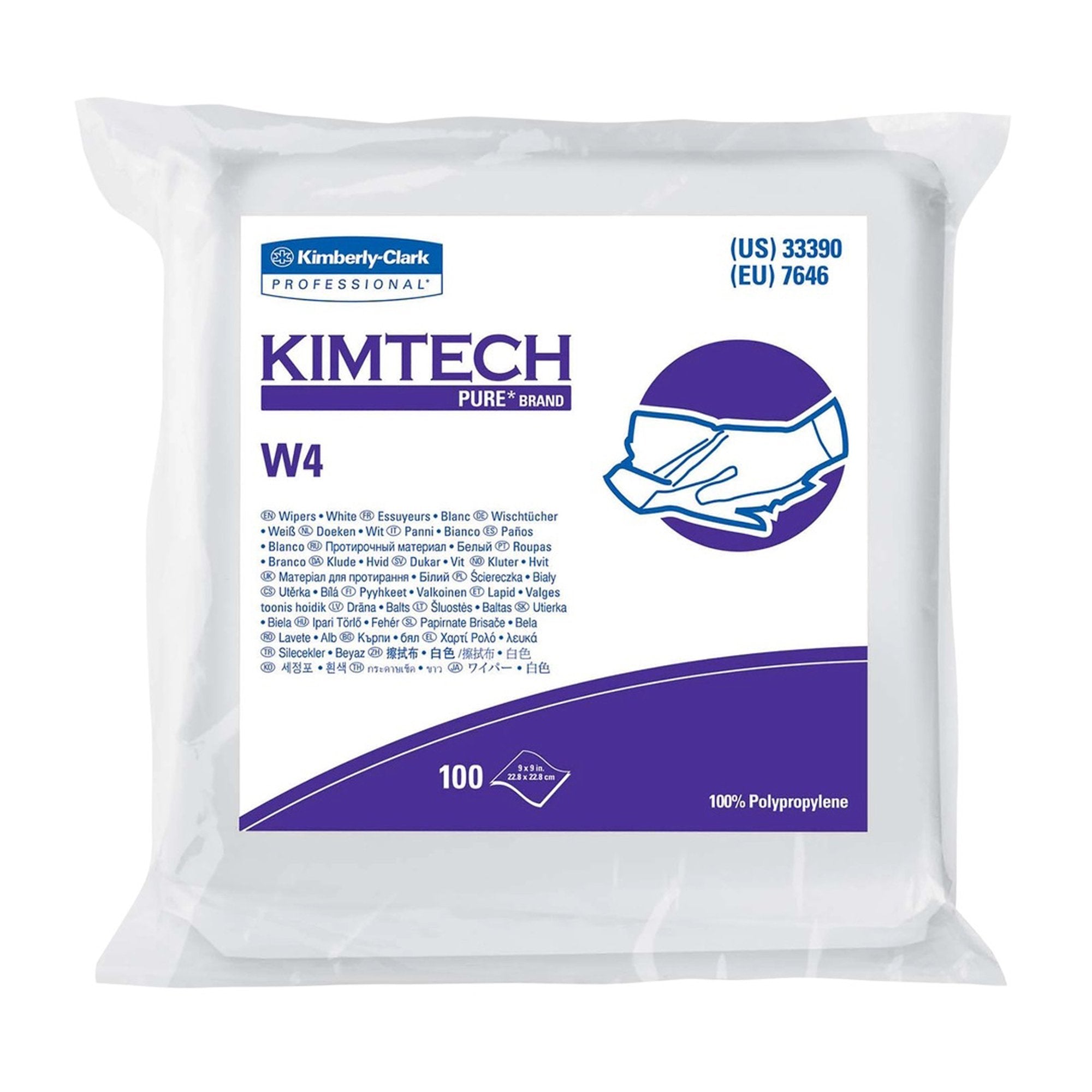 Cleanroom Wipe KIMTECH PURE W4 ISO Class 4 White NonSterile Polypropylene 9 X 9 Inch Disposable