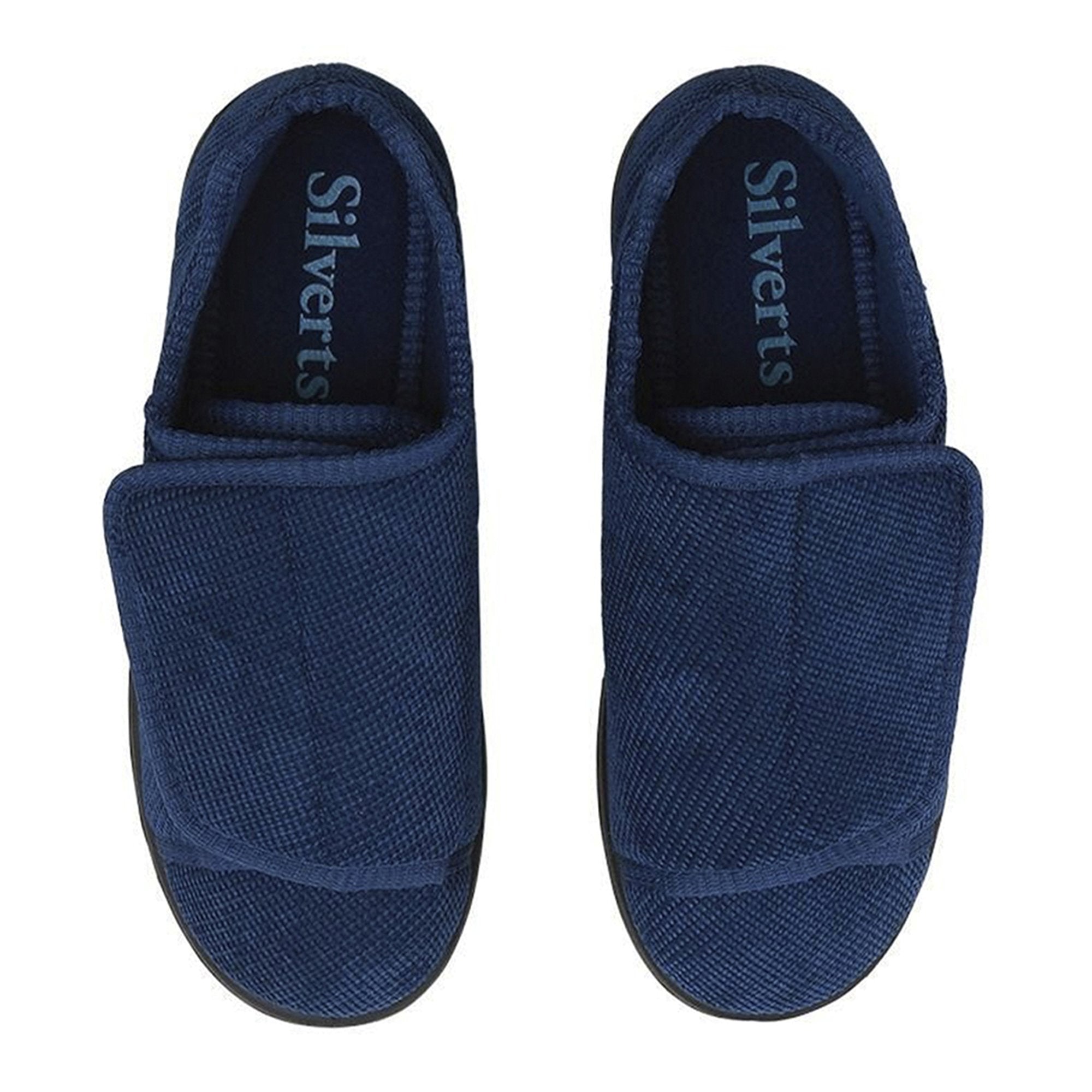 Slippers Silverts® Size 9 / 2X-Wide Navy Blue Easy Closure