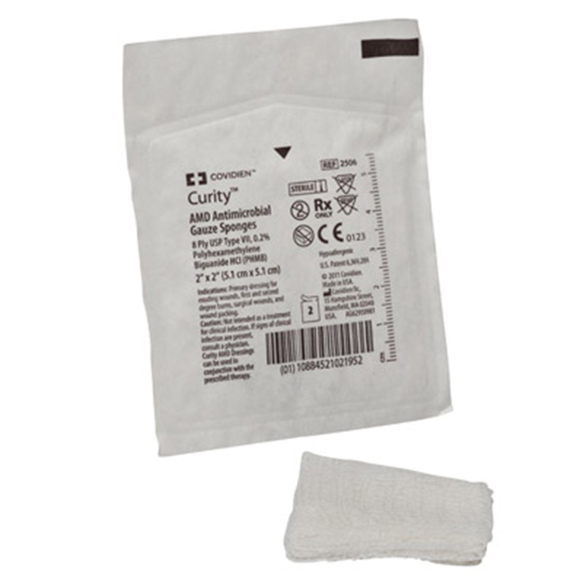 Gauze Sponge Curity™ AMD™ 2 X 2 Inch 2 per Pack Sterile 8-Ply PHMB Square