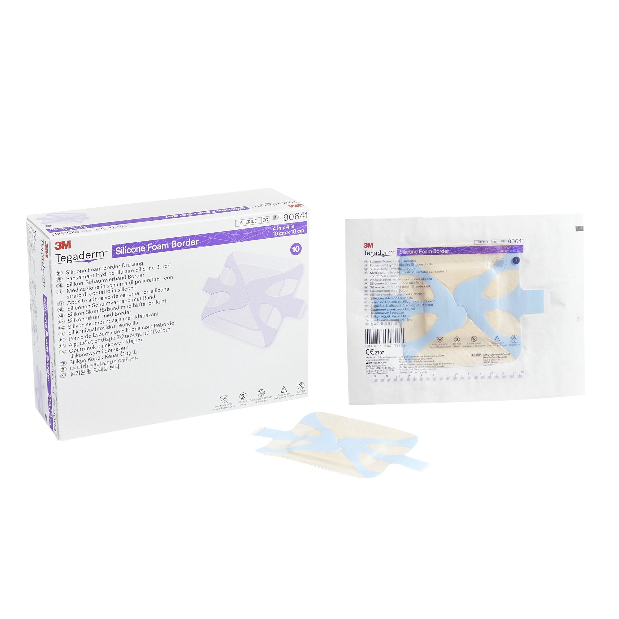 Foam Dressing 3M™ Tegaderm™ 4 X 4 Inch With Border Film Backing Silicone Adhesive Square Sterile