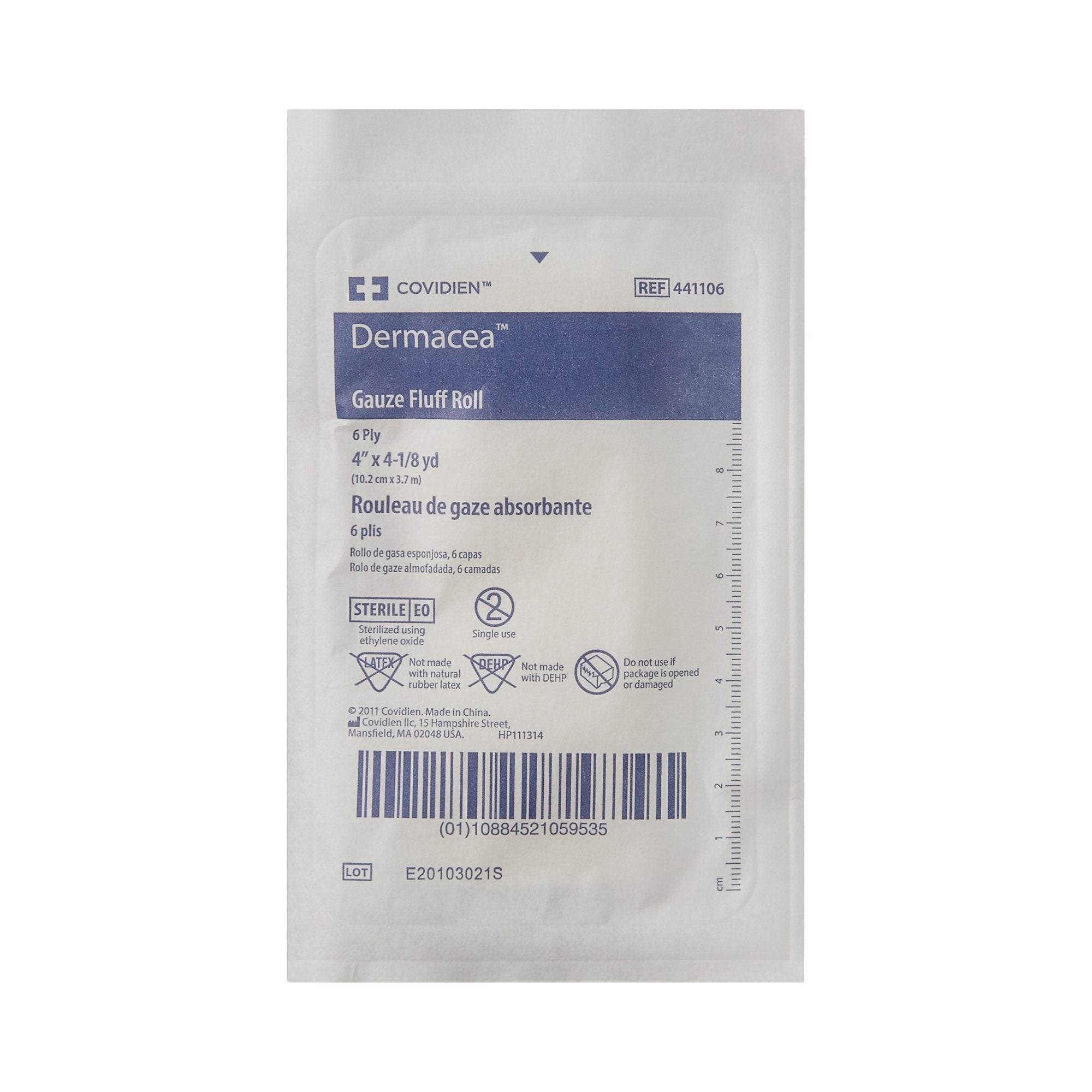 Fluff Bandage Roll Dermacea™ 4 Inch X 4-1/8 Yard 1 per Pouch Sterile 6-Ply Roll Shape