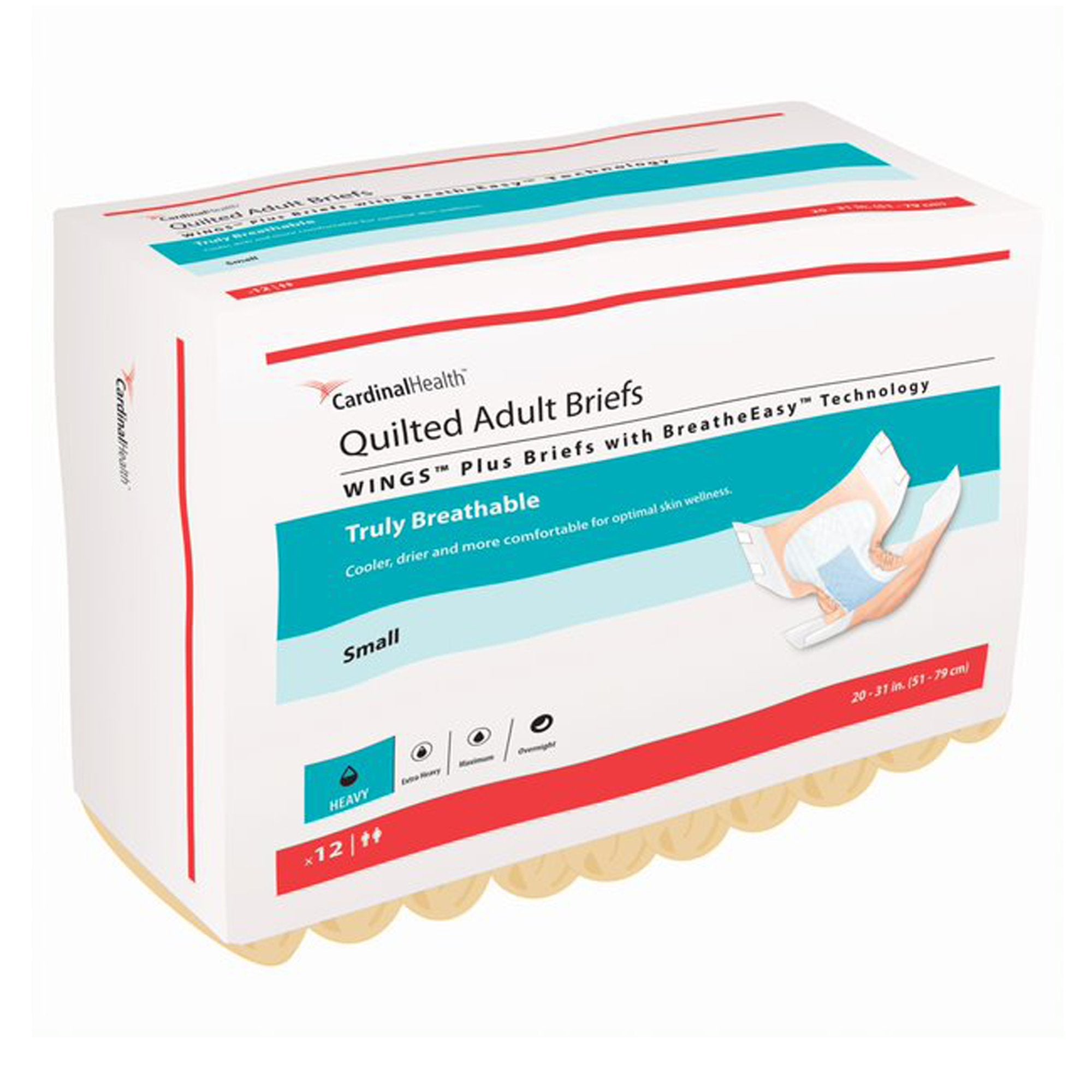 Unisex Adult Incontinence Brief Wings™ Quilted Plus with BreatheEasy™ Technology Small Disposable Heavy Absorbency
