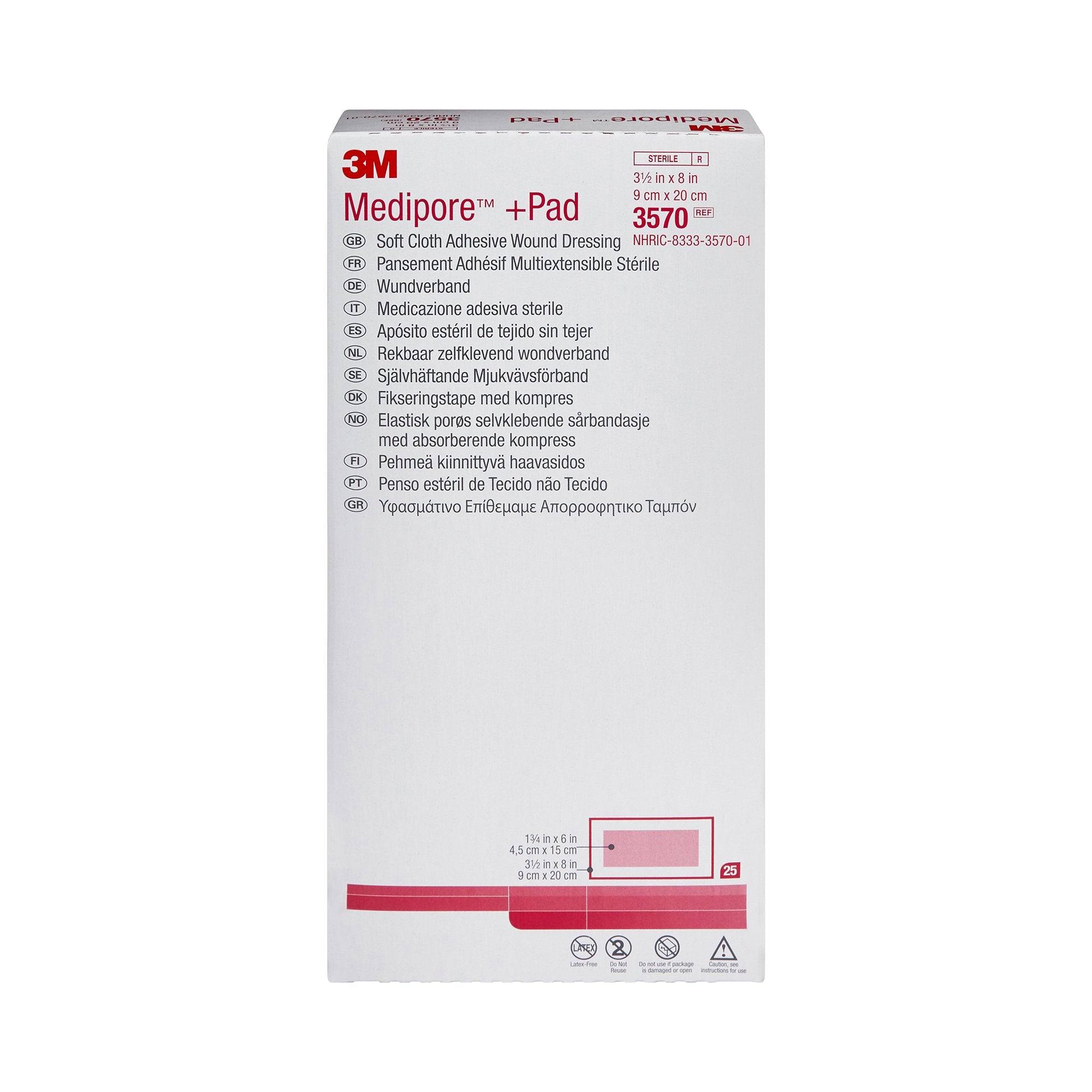 Adhesive Dressing 3M™ Medipore™ 3-1/2 X 8 Inch Soft Cloth Rectangle White Sterile
