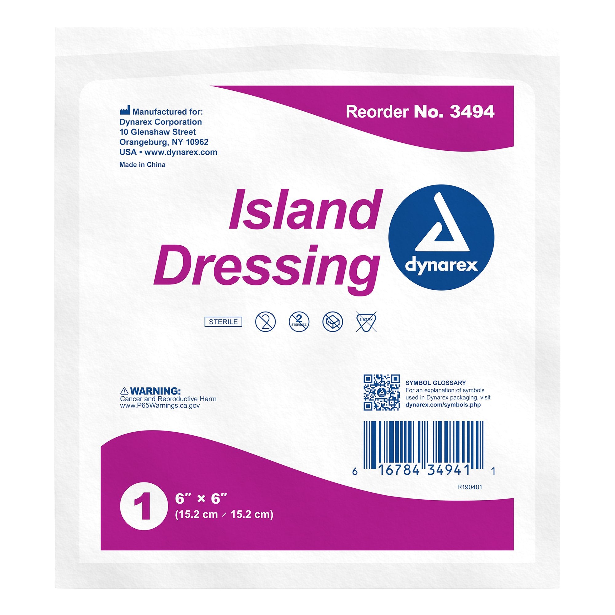 Adhesive Dressing Dynarex 6 X 6 Inch Square Sterile