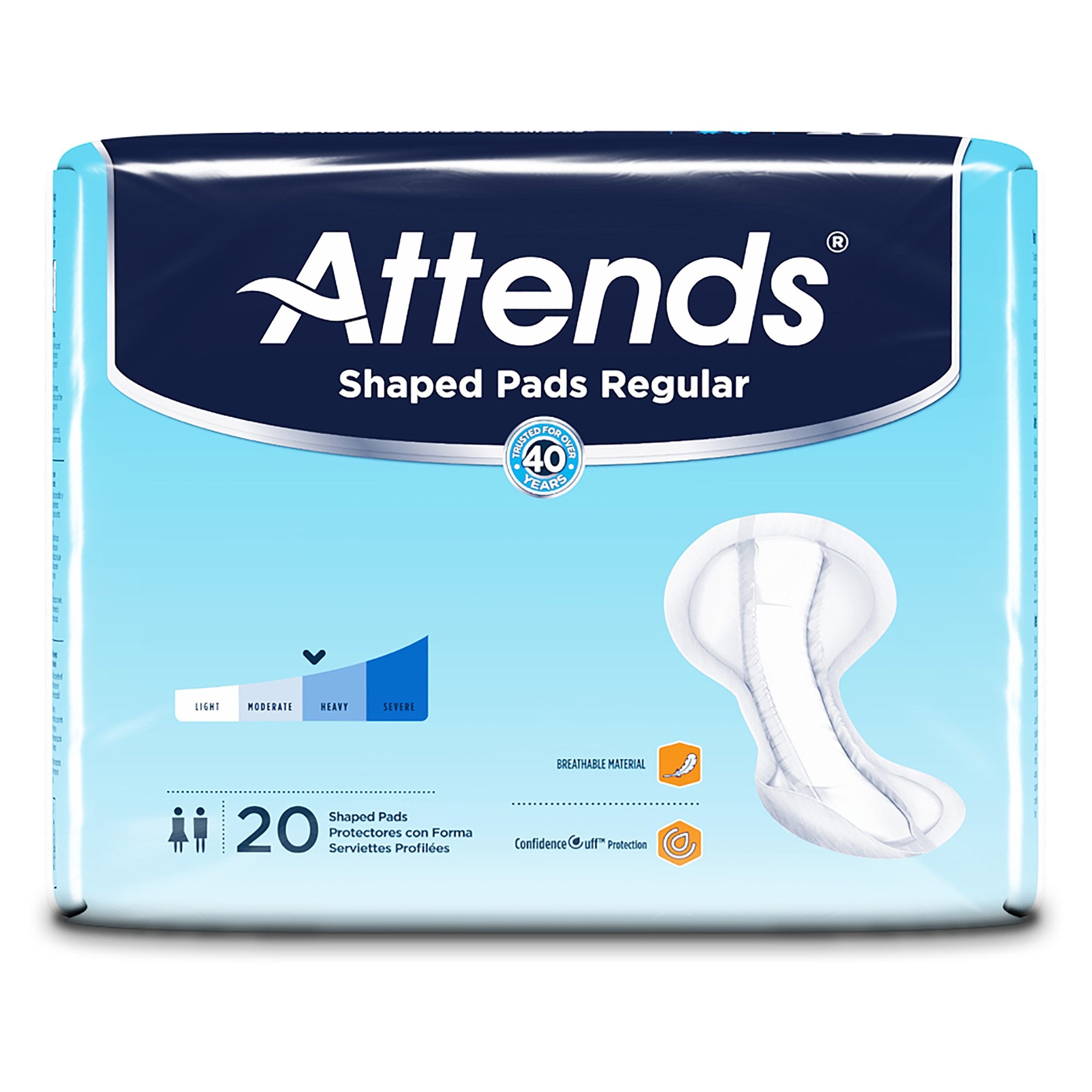 Bladder Control Pad Attends® Shaped Pads Regular 12 X 25.2 Inch Heavy Absorbency Polymer Core One Size Fits Most