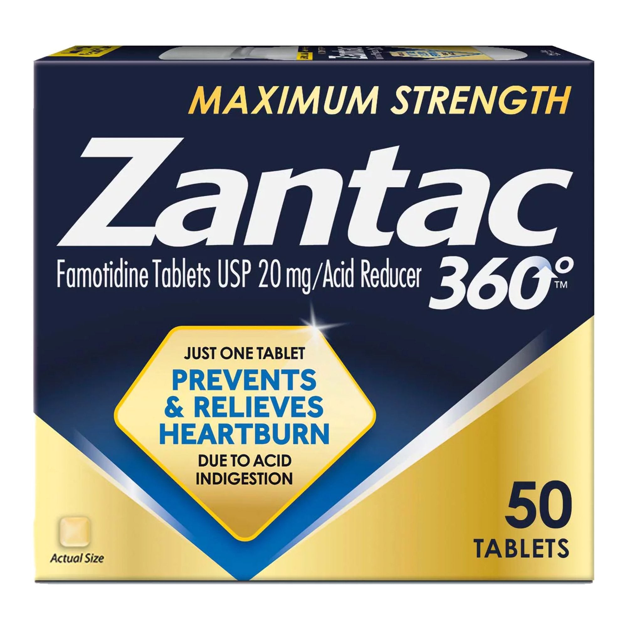Antacid Zantac 360°® Maximum Strength 20 mg Strength Tablet 50 per Bottle