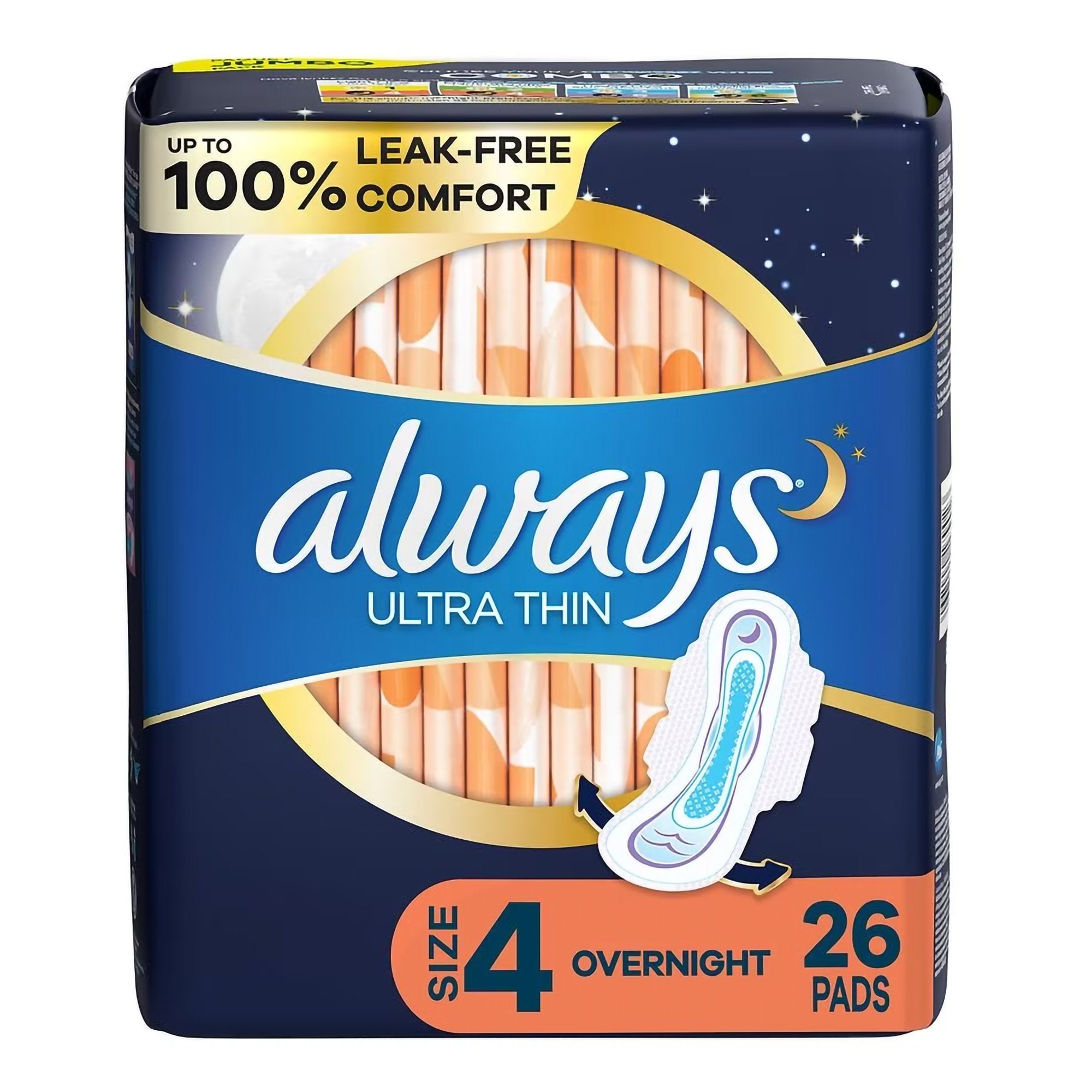 Feminine Pad Always® Ultra Thin Overnight / With Wings Heavy Absorbency