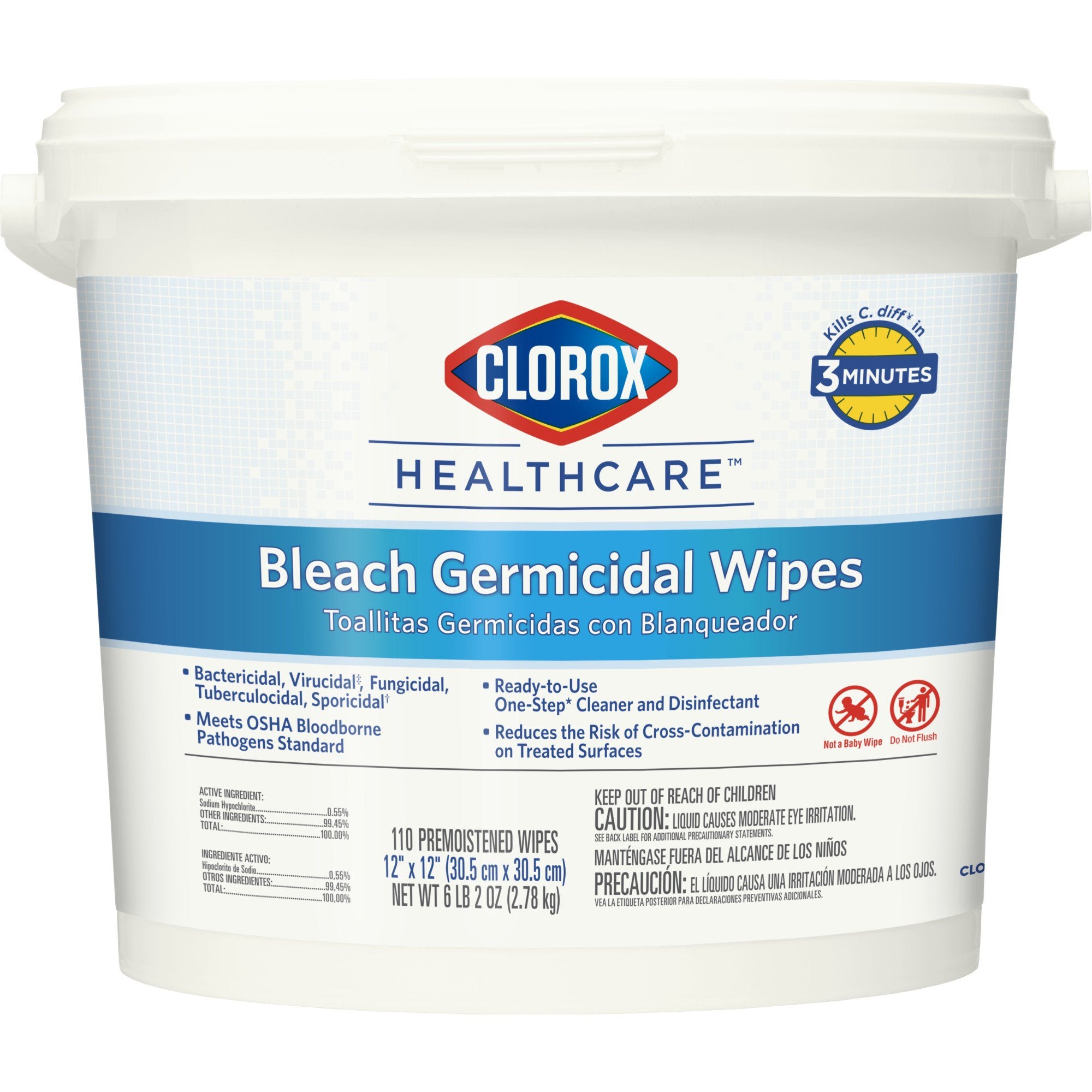 Clorox Healthcare® Bleach Germicidal Surface Disinfectant Cleaner Premoistened Germicidal Manual Pull Wipe 110 Count Pail Chlorine Scent NonSterile