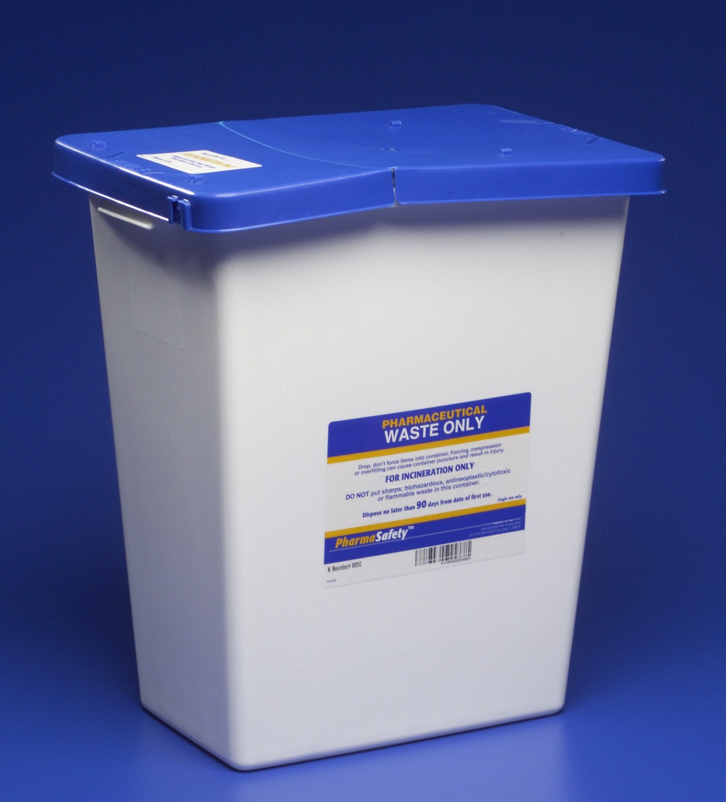 Pharmaceutical Waste Container PharmaSafety™ White Base 17-3/4 H X 11 W X 15-1/2 D Inch Vertical Entry 8 Gallon