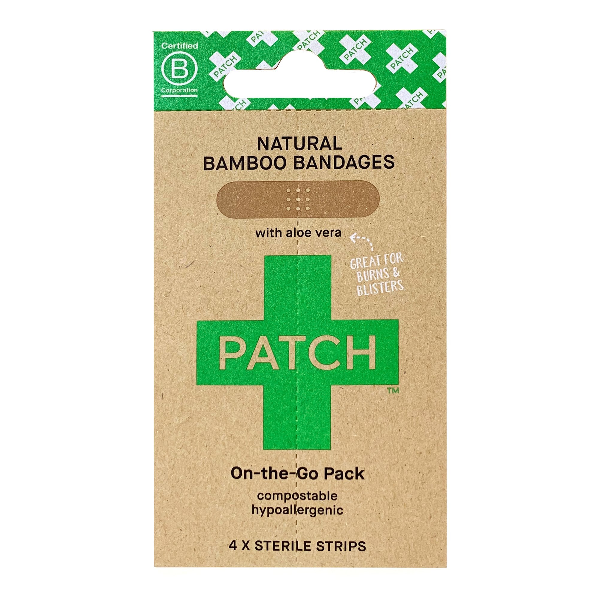 Adhesive Strip Patch™ On The Go Pack 3/4 X 3 Inch Bamboo / Aloe Vera Rectangle Tan Sterile
