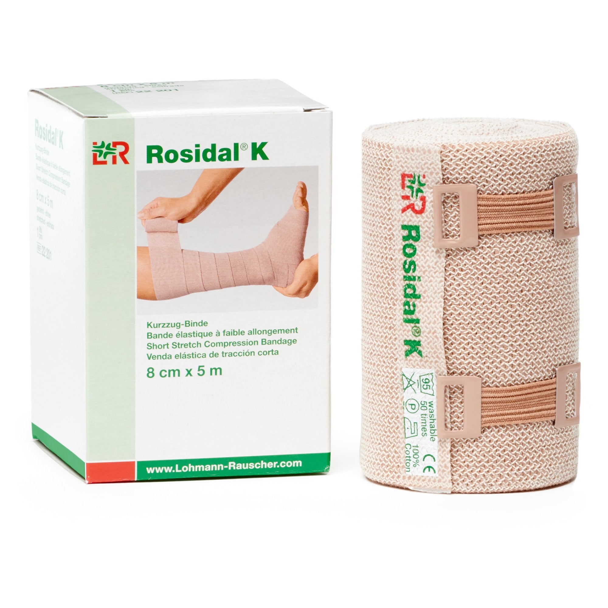 Compression Bandage Rosidal® K 3-1/5 Inch X 5-1/2 Yard Clip Detached Closure Tan NonSterile High Compression