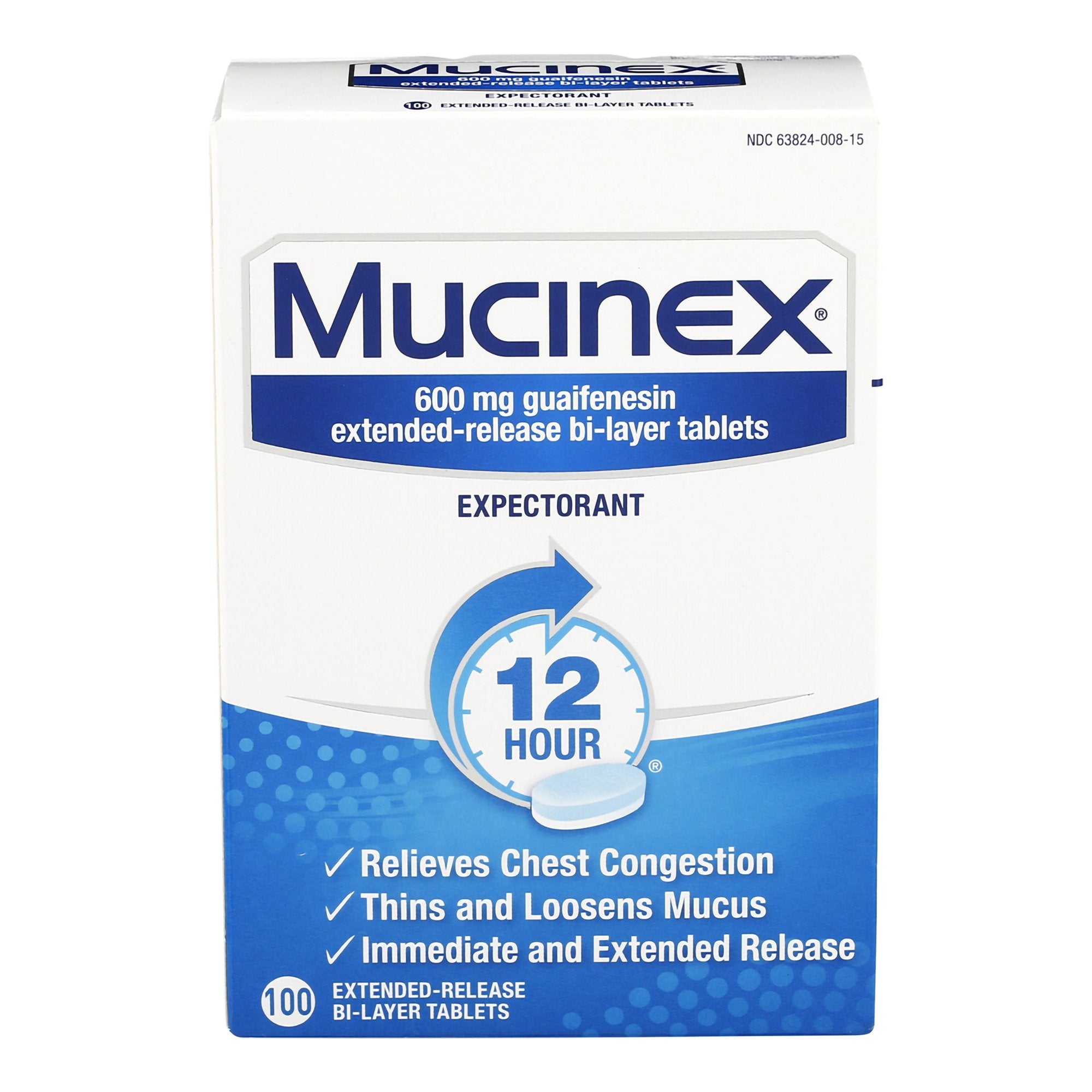 Cold and Cough Relief Mucinex® 600 mg Strength Extended Release Tablet 100 per Bottle