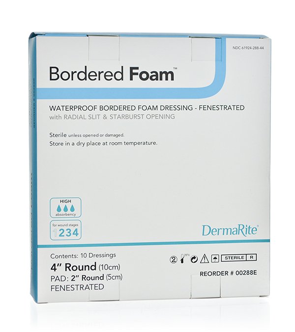 Foam Dressing BorderedFoam® 4 Inch Diameter With Border Waterproof Backing Nonacrylic Adhesive Fenestrated Round Sterile