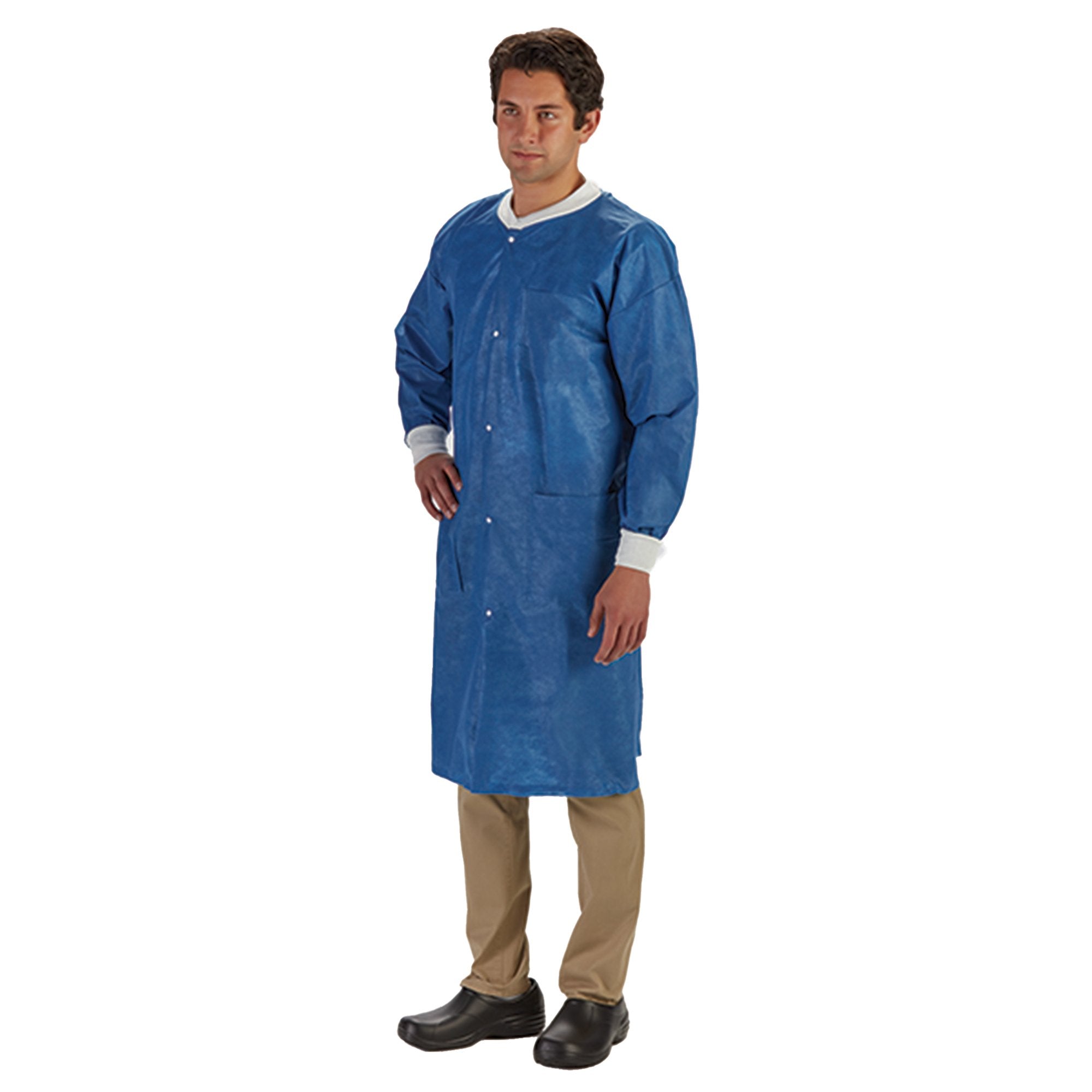 Lab Coat LabMates® Blue Medium Knee Length Nonwoven Disposable