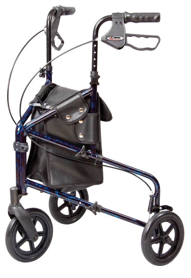 3 Wheel Rollator Carex® Marbled Blue Adjustable Height / Lightweight / Folding Aluminum Frame