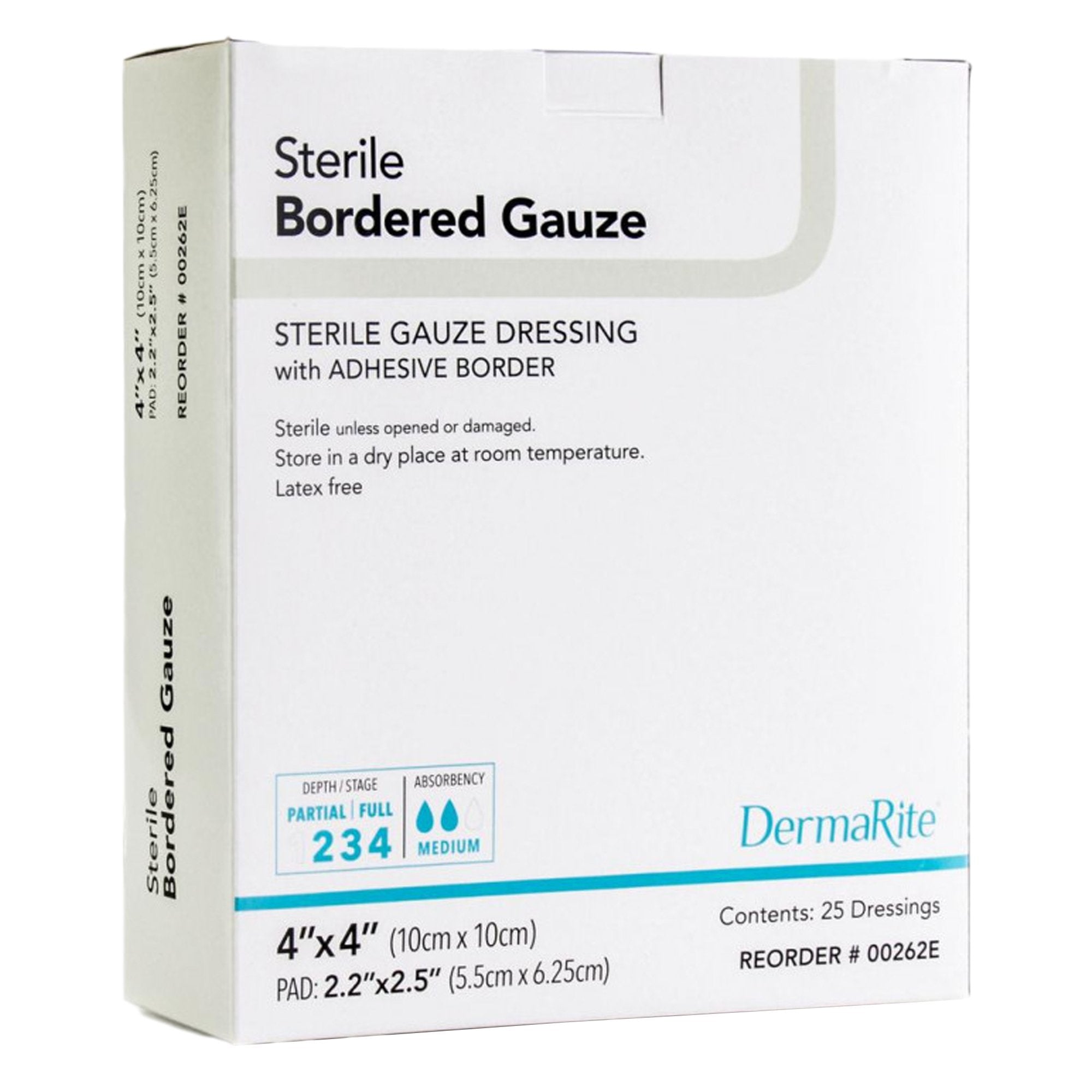 Adhesive Dressing DermaRite® Bordered Gauze 4 X 4 Inch Square Sterile