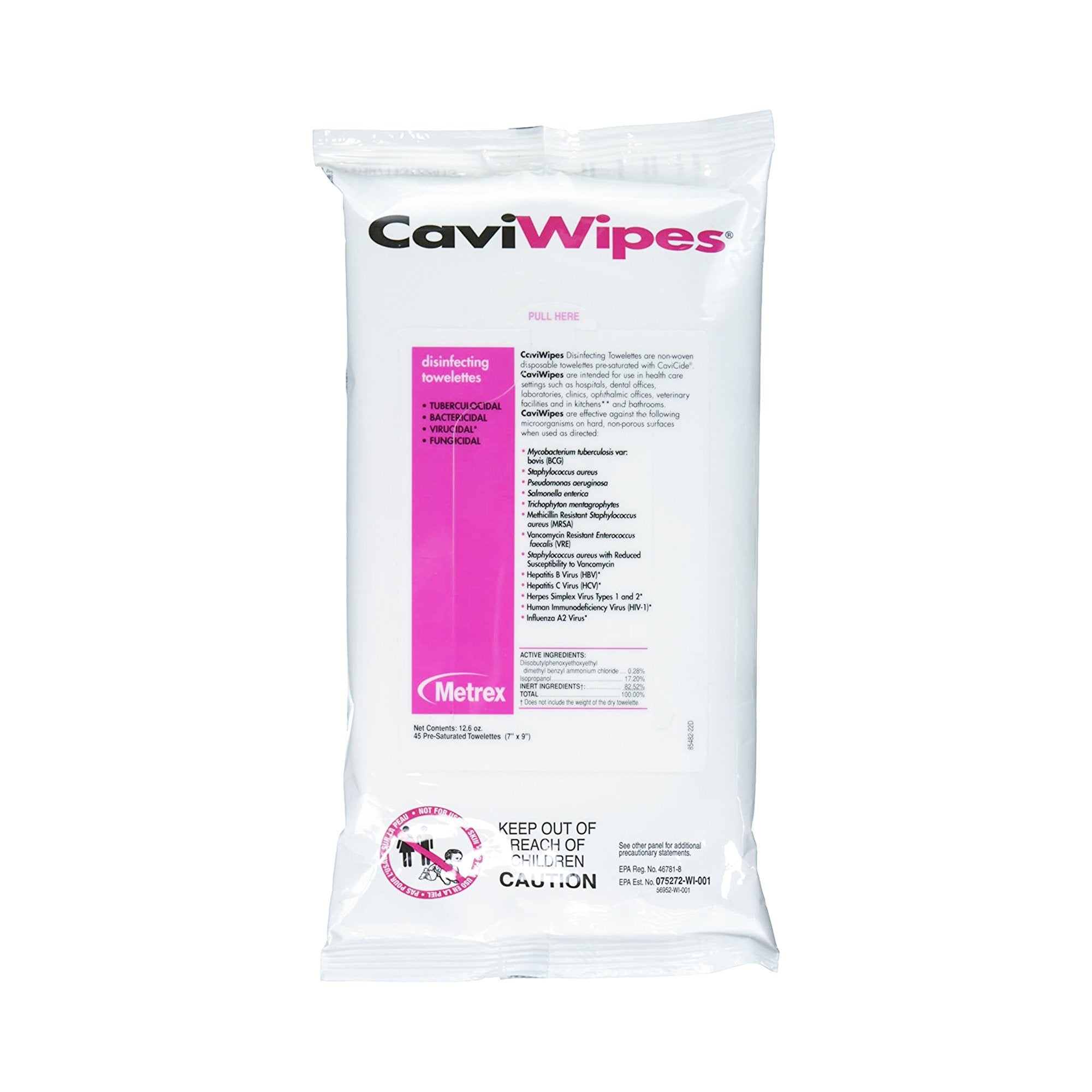 CaviWipes1™ Surface Disinfectant Premoistened Alcohol Based Manual Pull Wipe 45 Count Soft Pack Alcohol Scent NonSterile