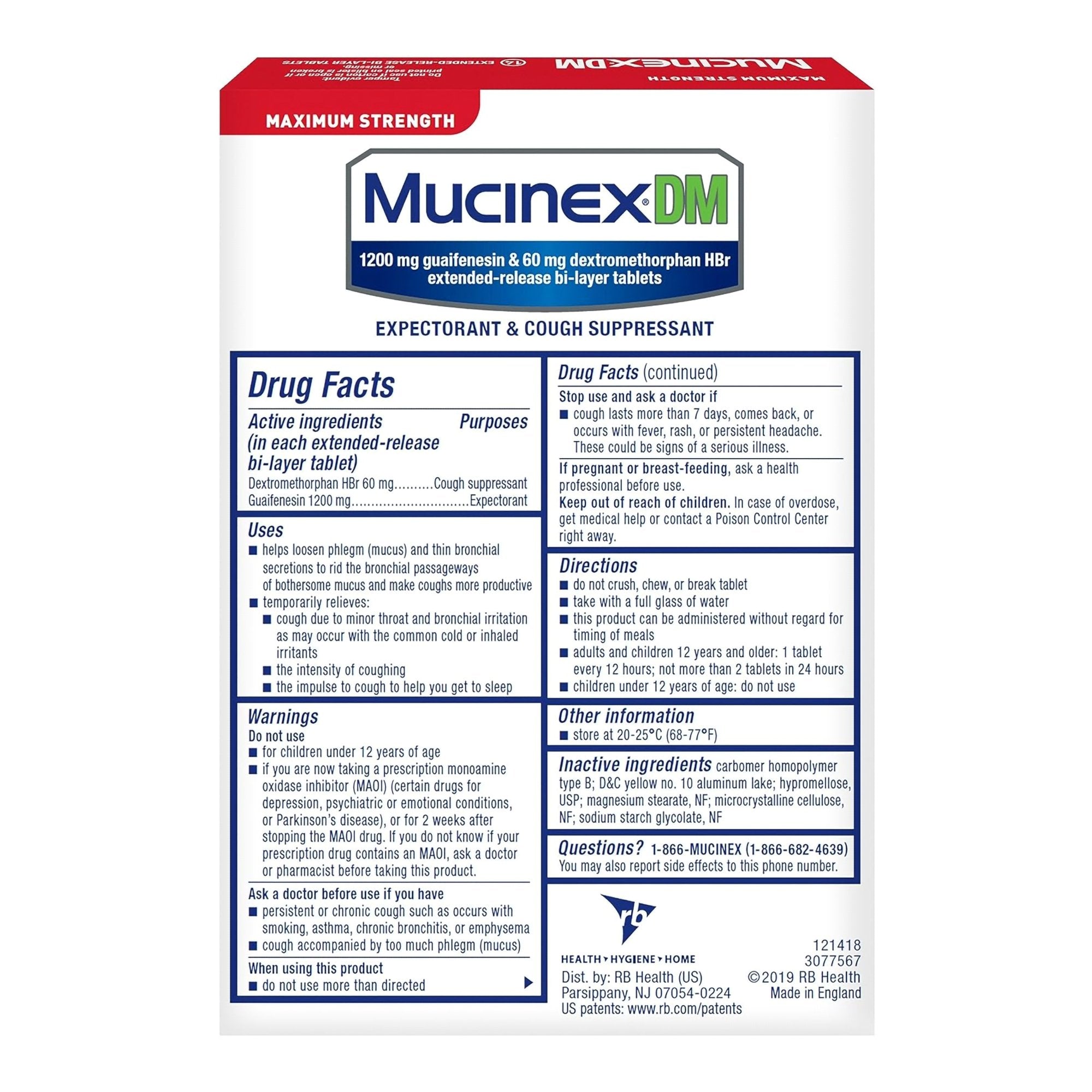 Cold and Cough Relief Mucinex® DM 1,200 mg - 60 mg Strength Tablet 14 per Box