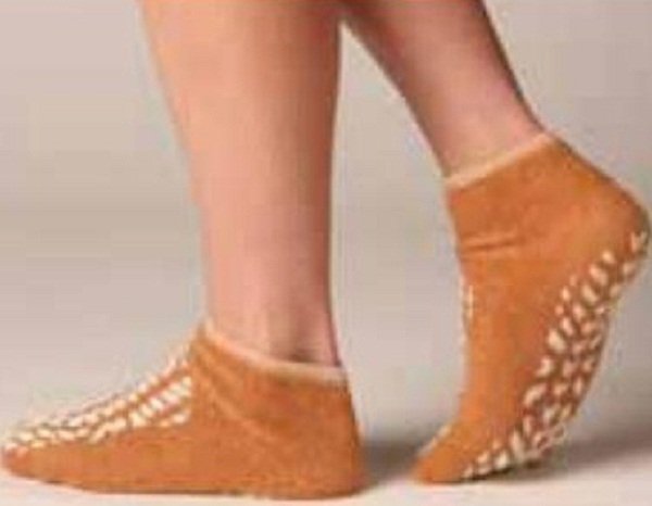 Fall Management Slipper Socks Terry Treads® Large Beige Ankle High