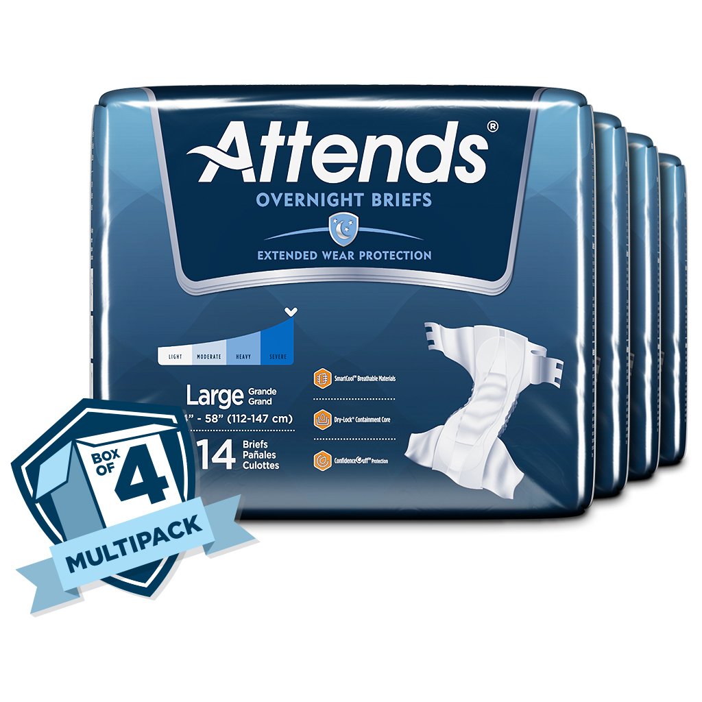 Unisex Adult Incontinence Brief Attends® Overnight Large Disposable Heavy Absorbency