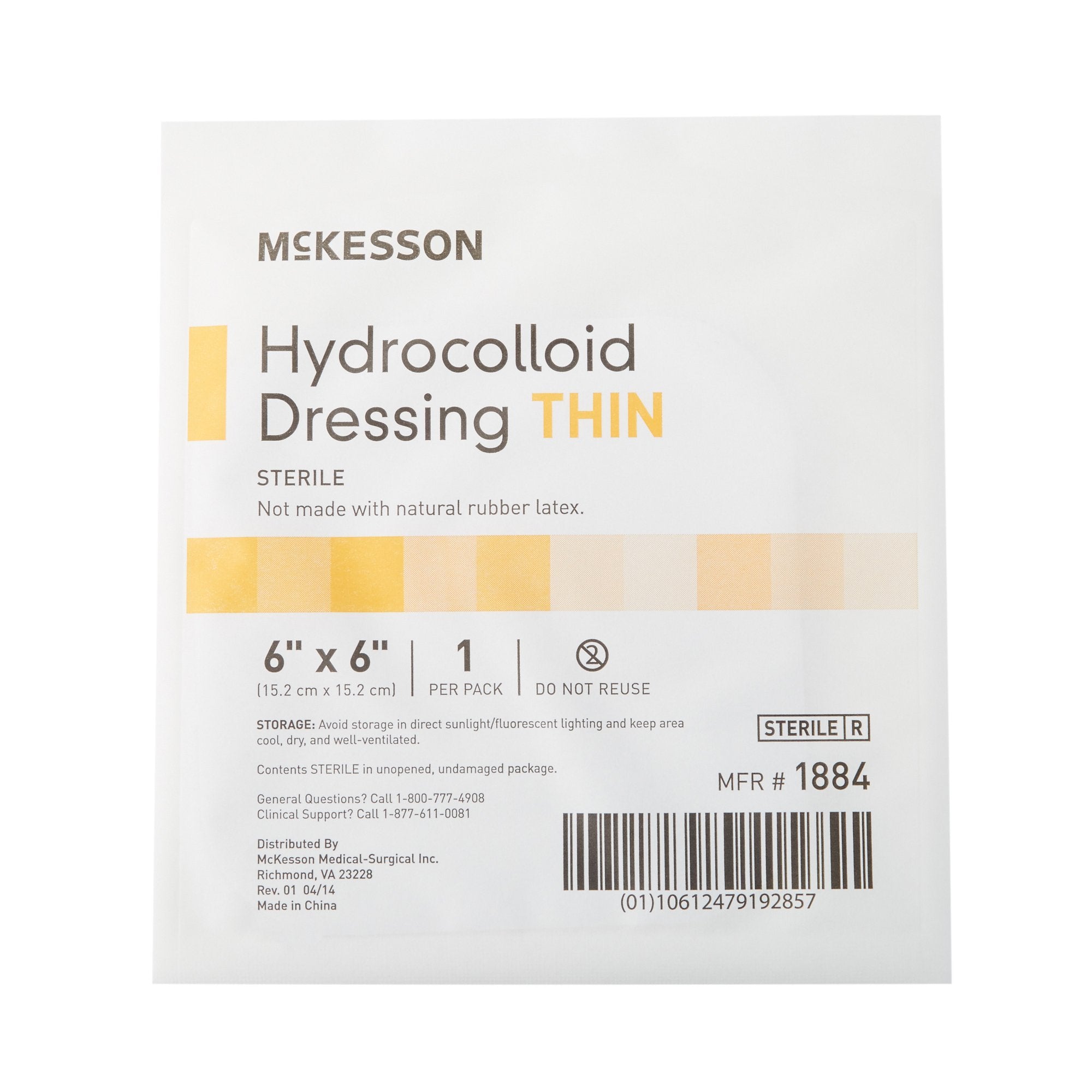 Thin Hydrocolloid Dressing McKesson 6 X 6 Inch Square