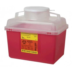 Sharps Container BD™ Red Base 11-1/2 H X 12-4/5 W X 8-4/5 D Inch Vertical Entry 3.5 Gallon