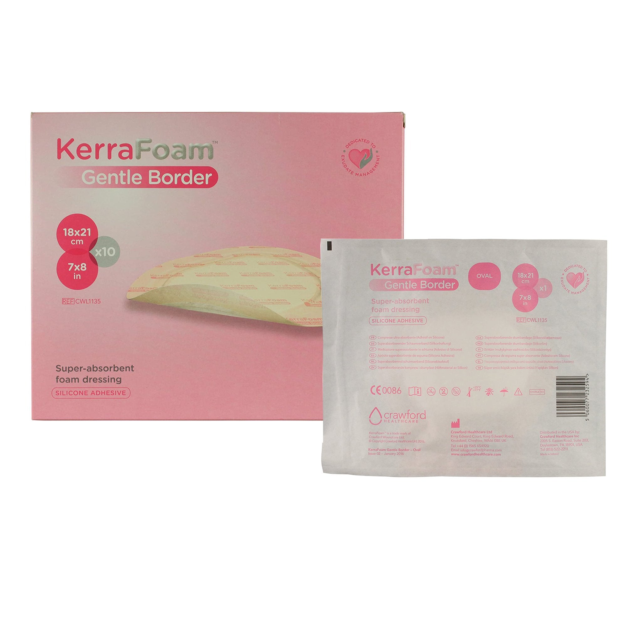 Foam Dressing KerraFoam™ Gentle Border 7 X 8 Inch With Border Film Backing Silicone Adhesive Oval Sterile