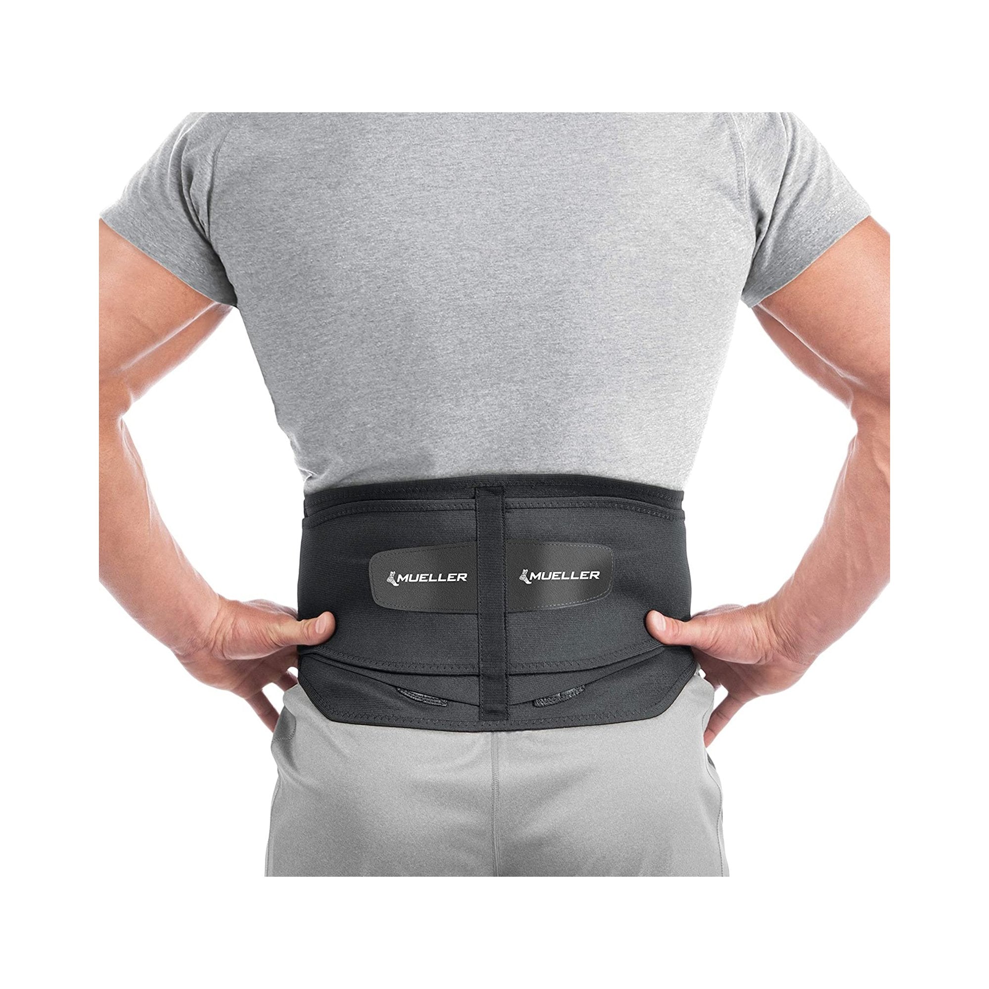 Back Brace Mueller® One Size Fits Most Hook and Loop Closure 28 to 50 Inch Waist Circumference 9 Inch Height Adult