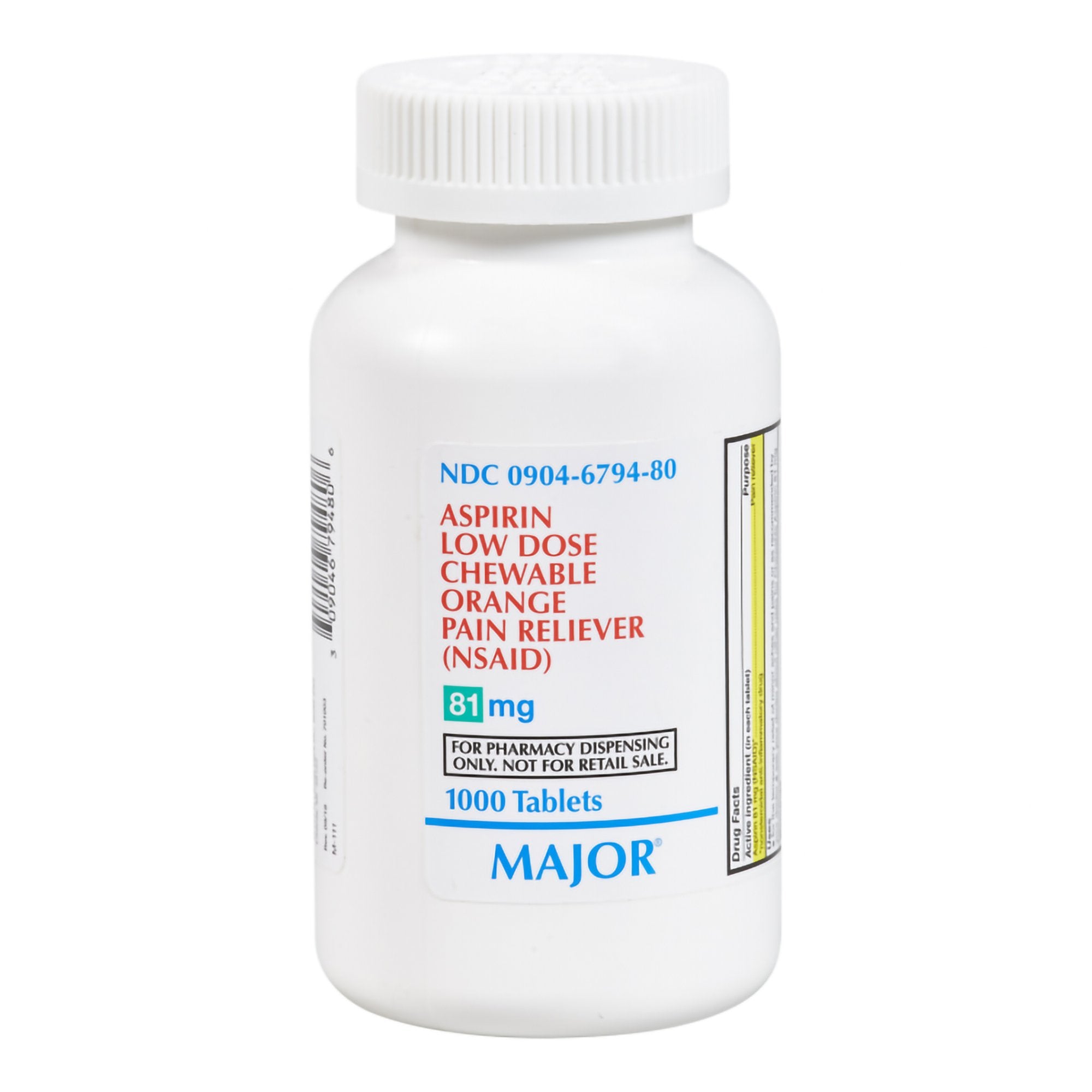 Children's Pain Relief Major® 81 mg Strength Aspirin Chewable Tablet 1,000 per Bottle